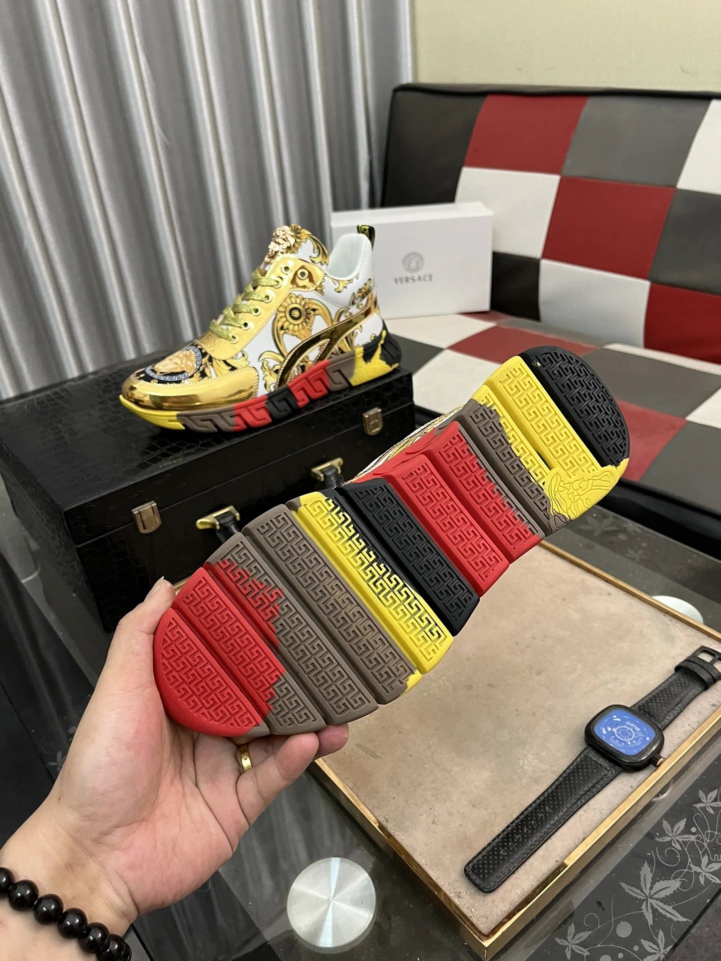 Baroque Leather Sneakers Gold - Gallery Image 9 - Detailed View