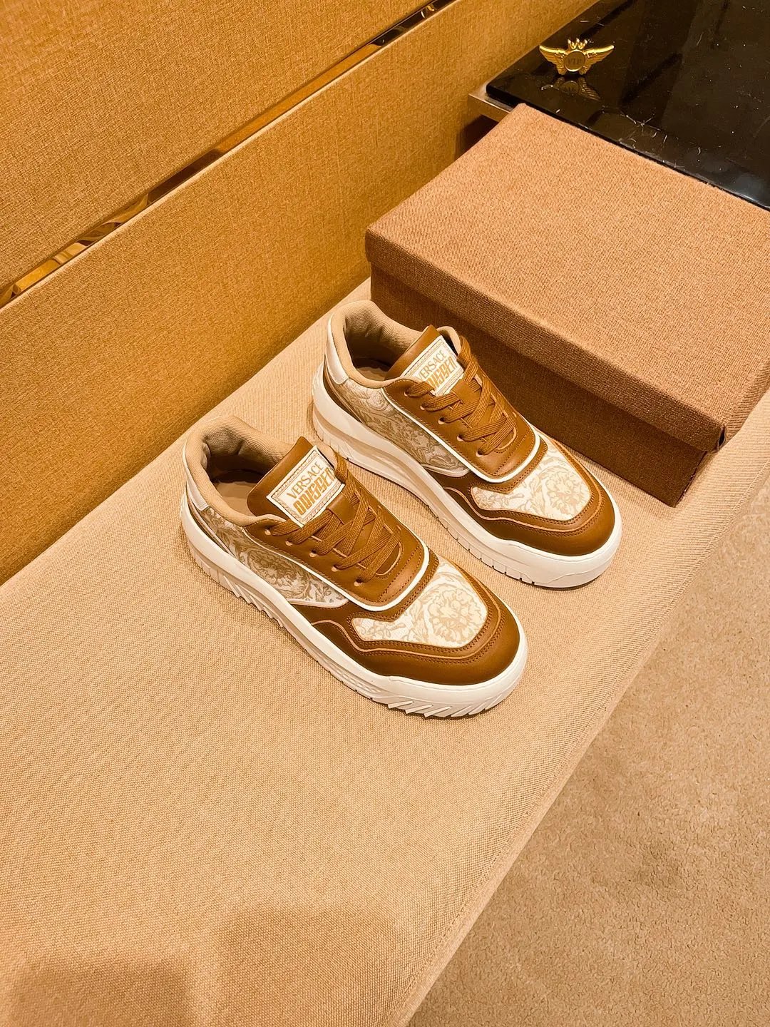 Luxury Leather Sneakers Baroque Camel - Gallery Image 5 - Detailed View