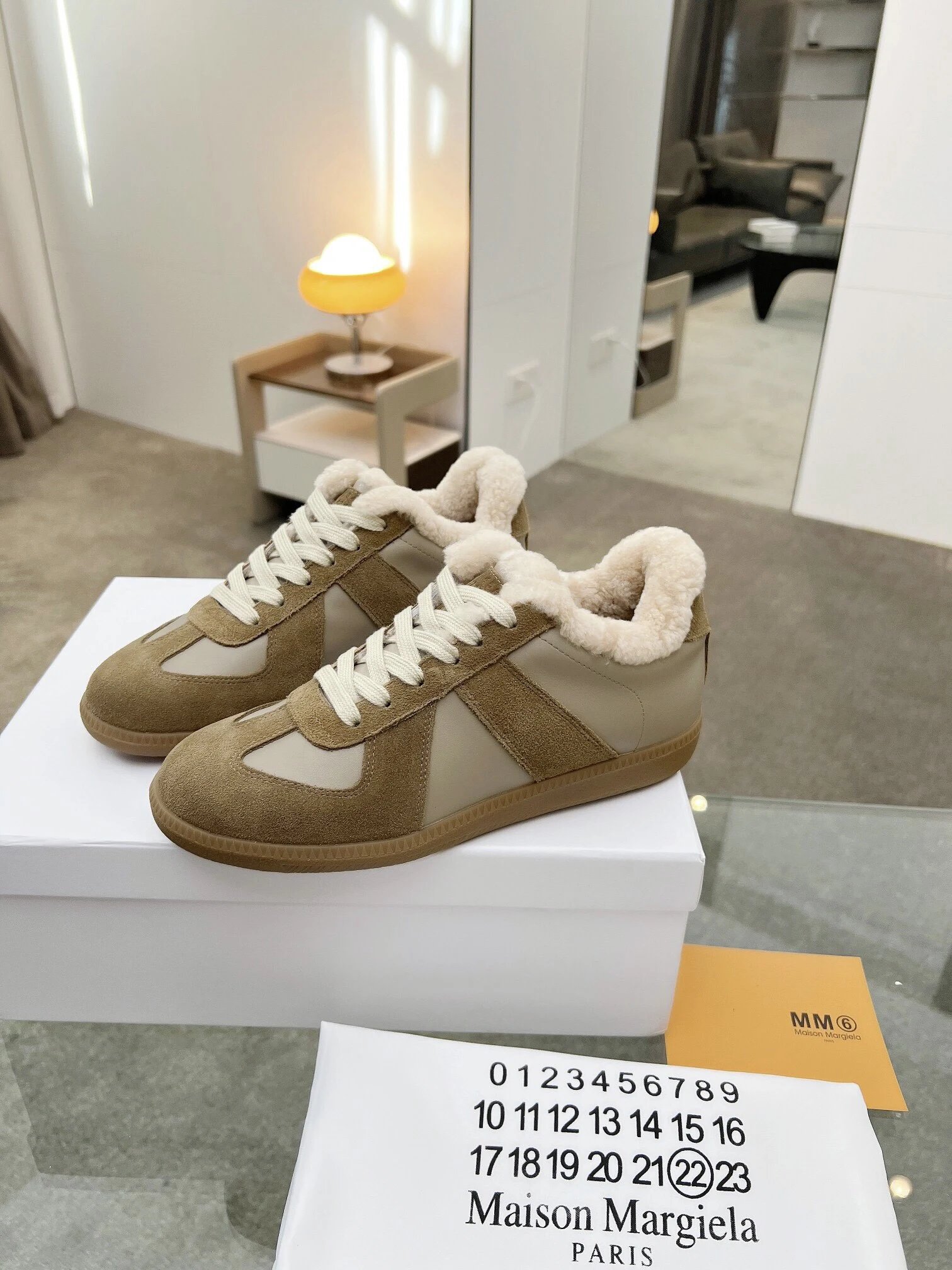 Maison Margiela MM6 Shearling Sneakers Brown - Gallery Image 5 - Detailed View