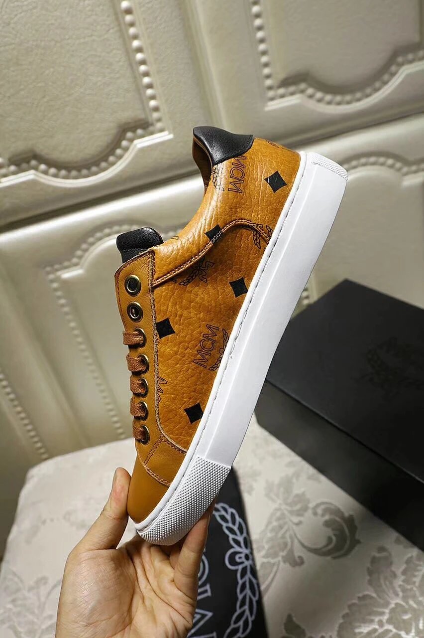 MCM Classic Leather Sneakers Brown - Gallery Image 4 - Detailed View