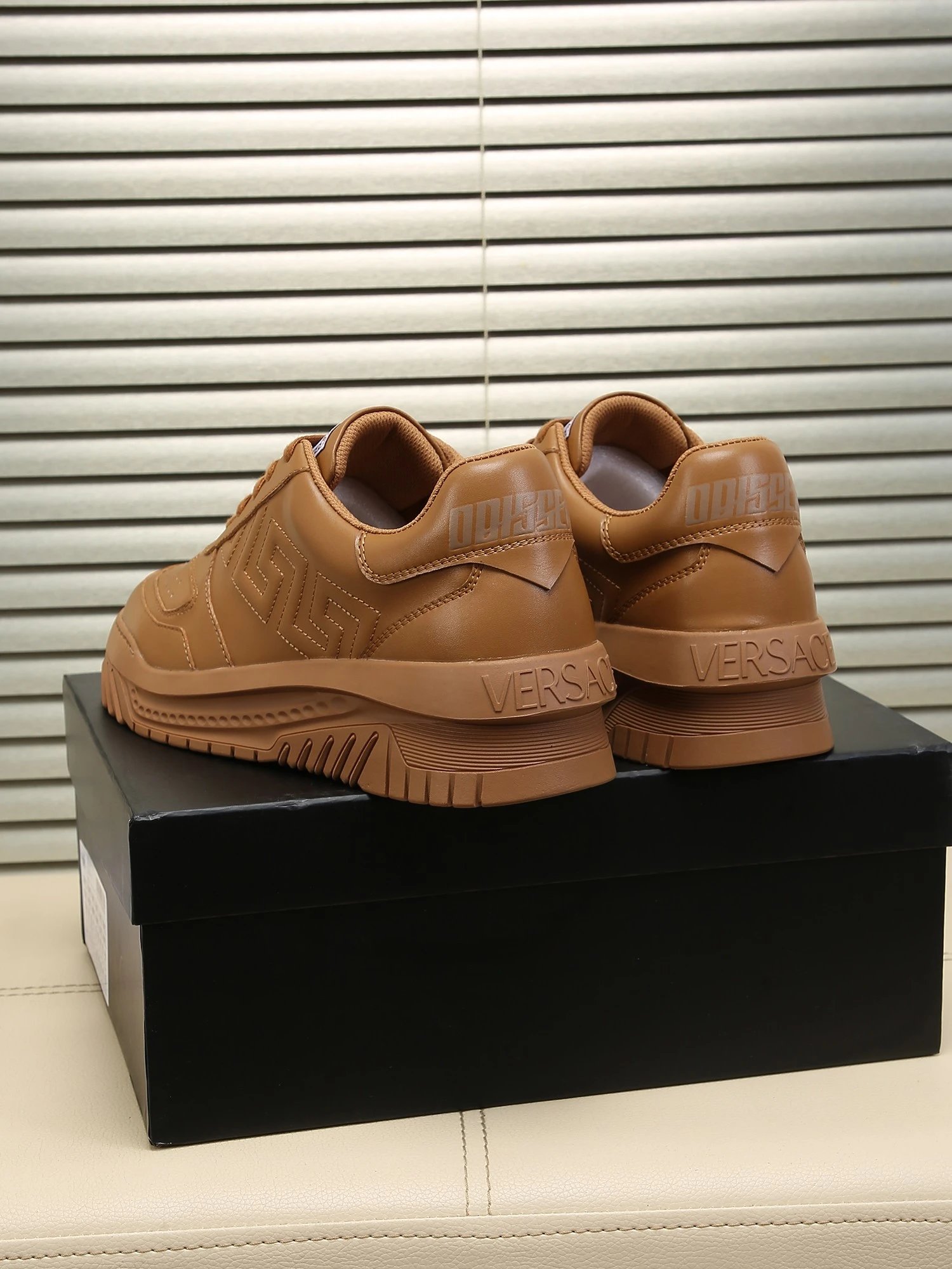 Luxury Leather Labyrinth Sneakers Caramel Brown - Gallery Image 4 - Detailed View