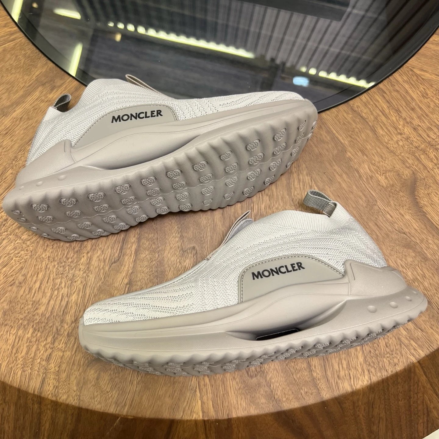 Moncler Ultra-light Knit Sneakers Grey - Gallery Image 8 - Detailed View