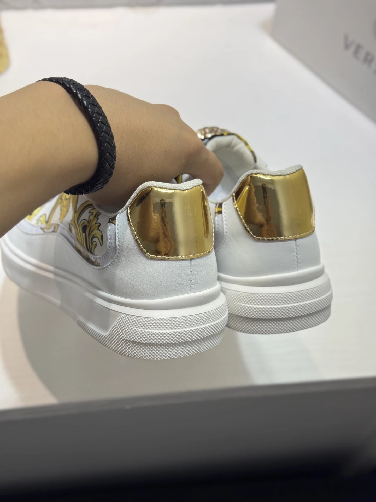 Baroque Leather Men's Sneakers White Gold - Gallery Image 3 - Detailed View