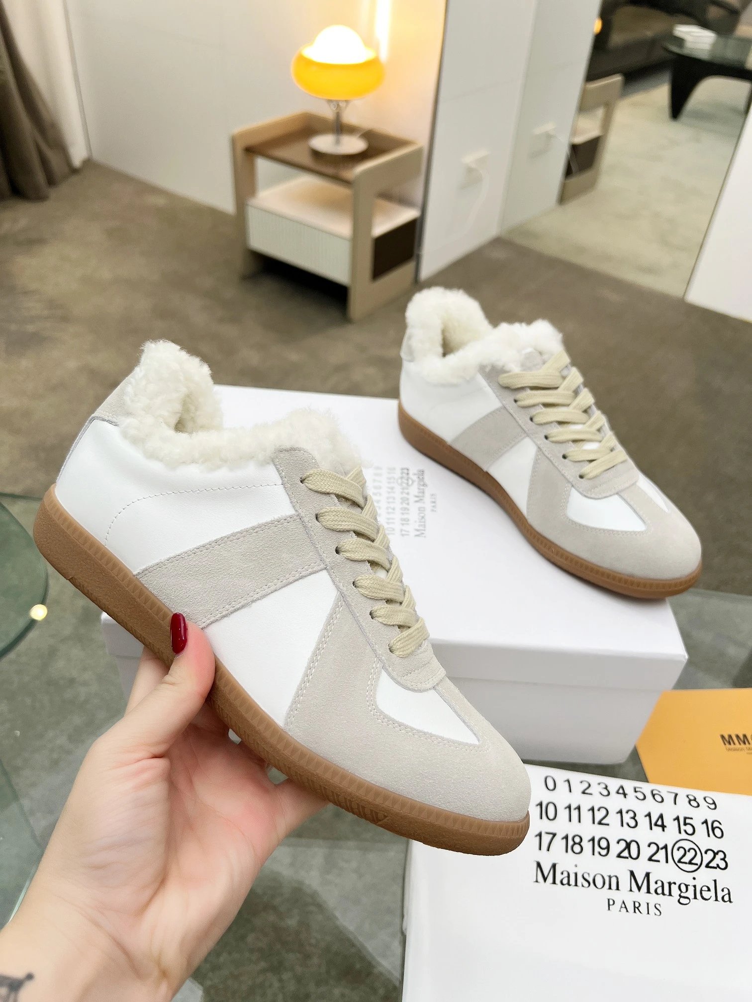 Maison Margiela MM6 Shearling Sneakers White - Gallery Image 3 - Detailed View