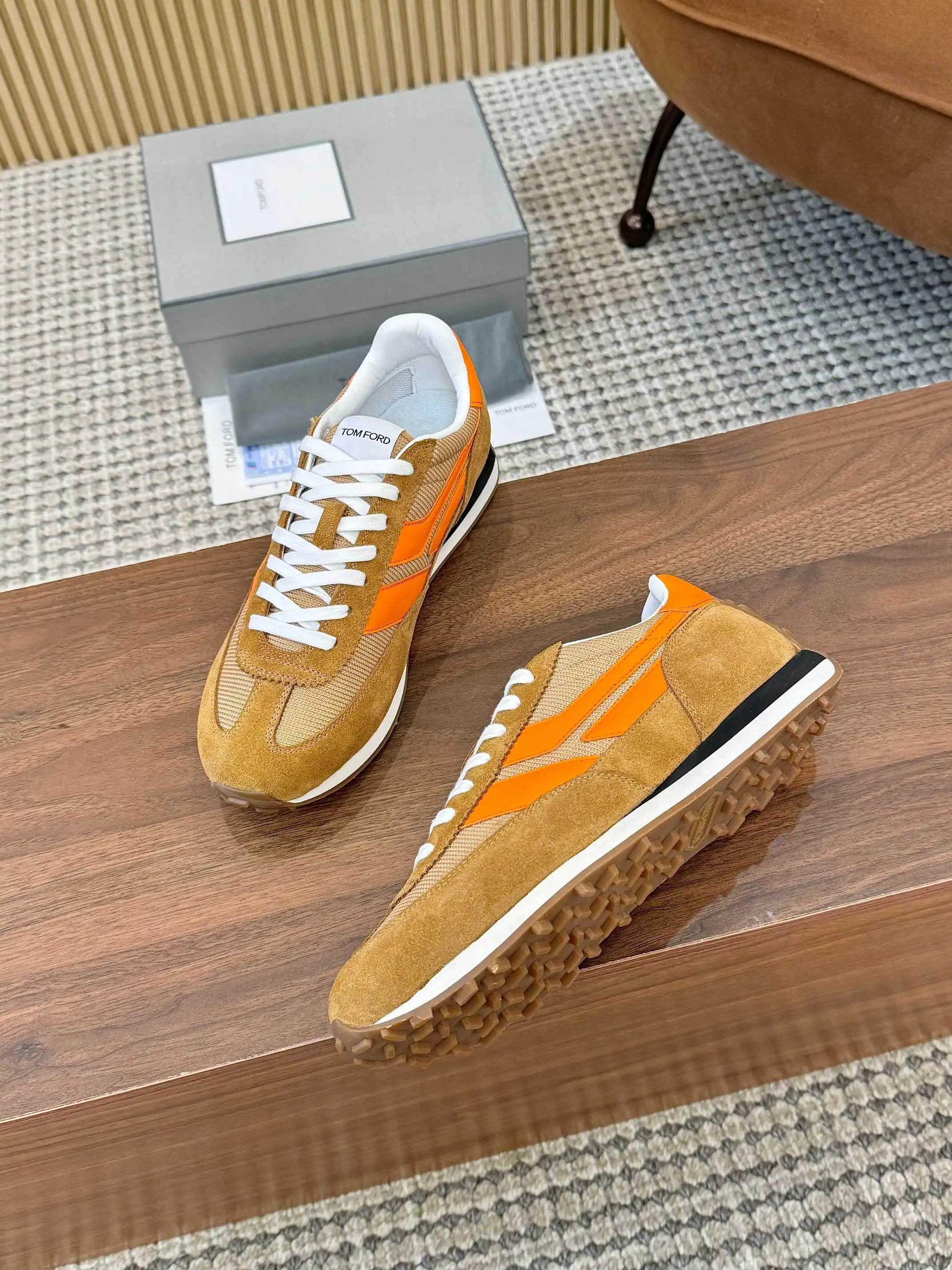 Retro Suede Mesh Sneakers Amber Orange - Gallery Image 4 - Detailed View