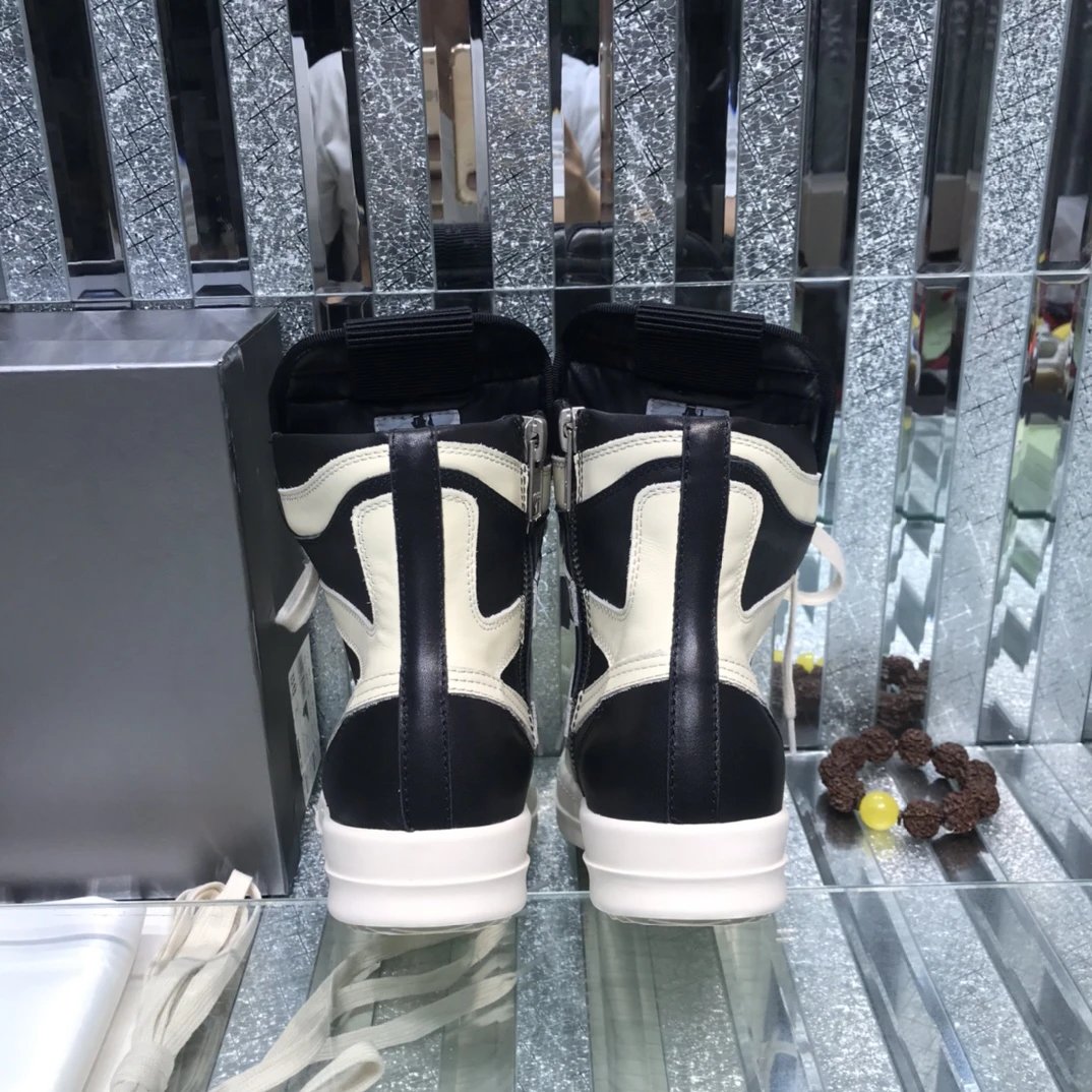 Rick Owens Geobasket Triangular High-Top Sneakers Black White - Gallery Image 7 - Detailed View