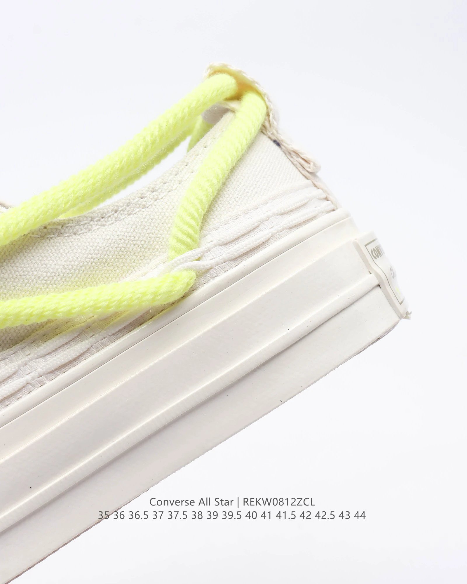 Deconstructed Canvas Low Top Sneakers Ivory with Neon Yellow - Gallery Image 8 - Detailed View