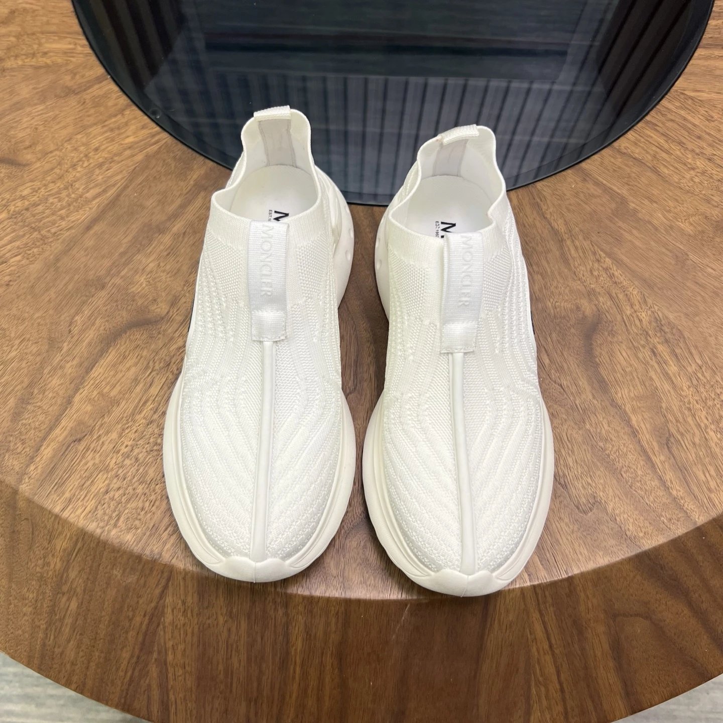 Moncler Ultra-light Knit Sneakers White - Gallery Image 2 - Detailed View