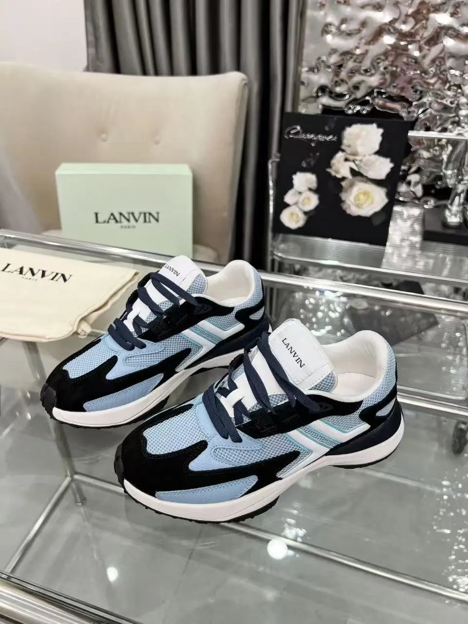 Lanvin Clay Sneakers Blue Black - Gallery Image 5 - Detailed View