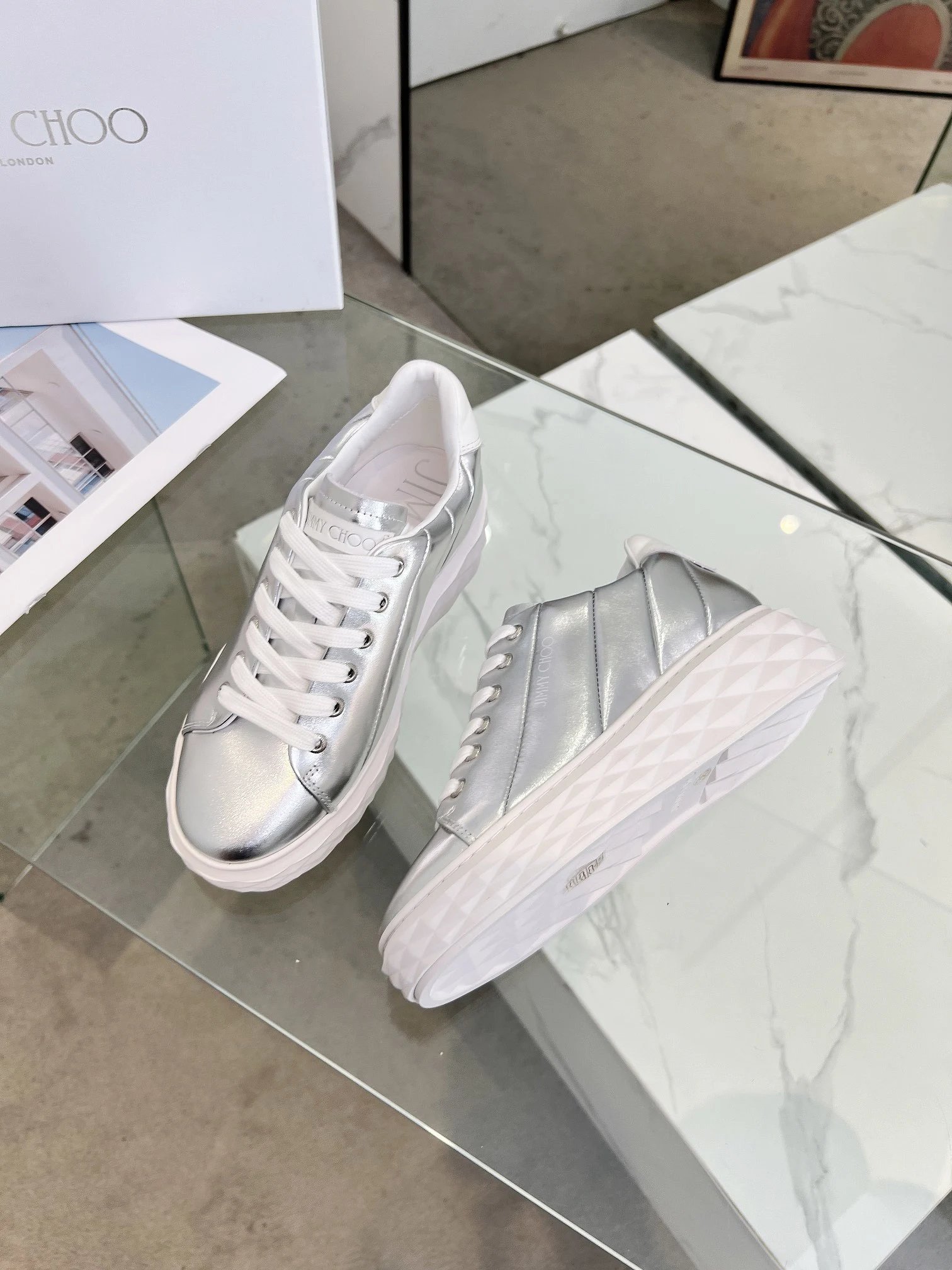 Jimmy Choo Silver Diamond Sneakers - Gallery Image 3 - Detailed View