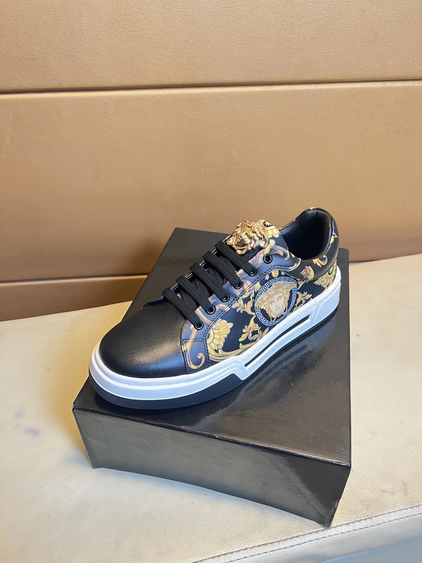 Baroque Leather Low Top Sneakers with Gold Black - Related Product - Cnfans