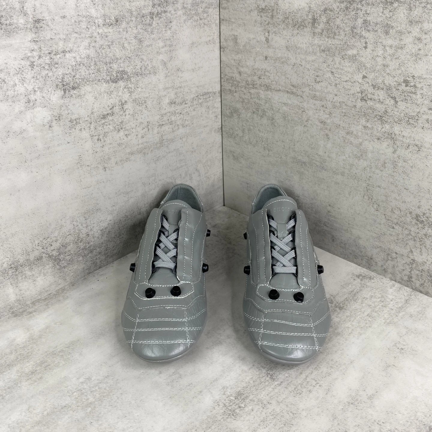 Punk Leather Lace-Up Sneakers with Studs Steel Gray - Gallery Image 4 - Detailed View