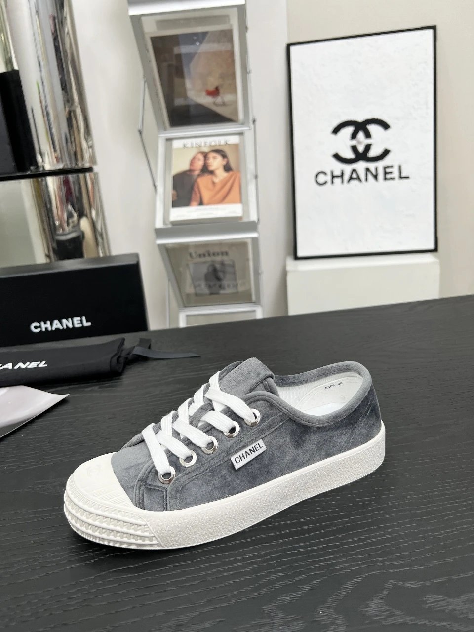 Chanel Vintage Velvet Sneakers Grey - Gallery Image 9 - Detailed View