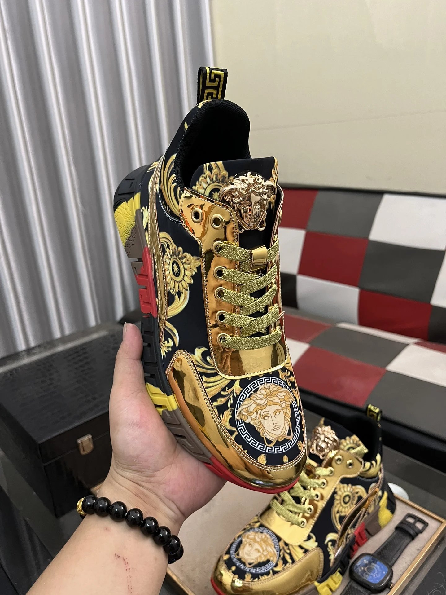 Luxury Leather Fashion Sneakers Baroque Gold - Gallery Image 4 - Detailed View