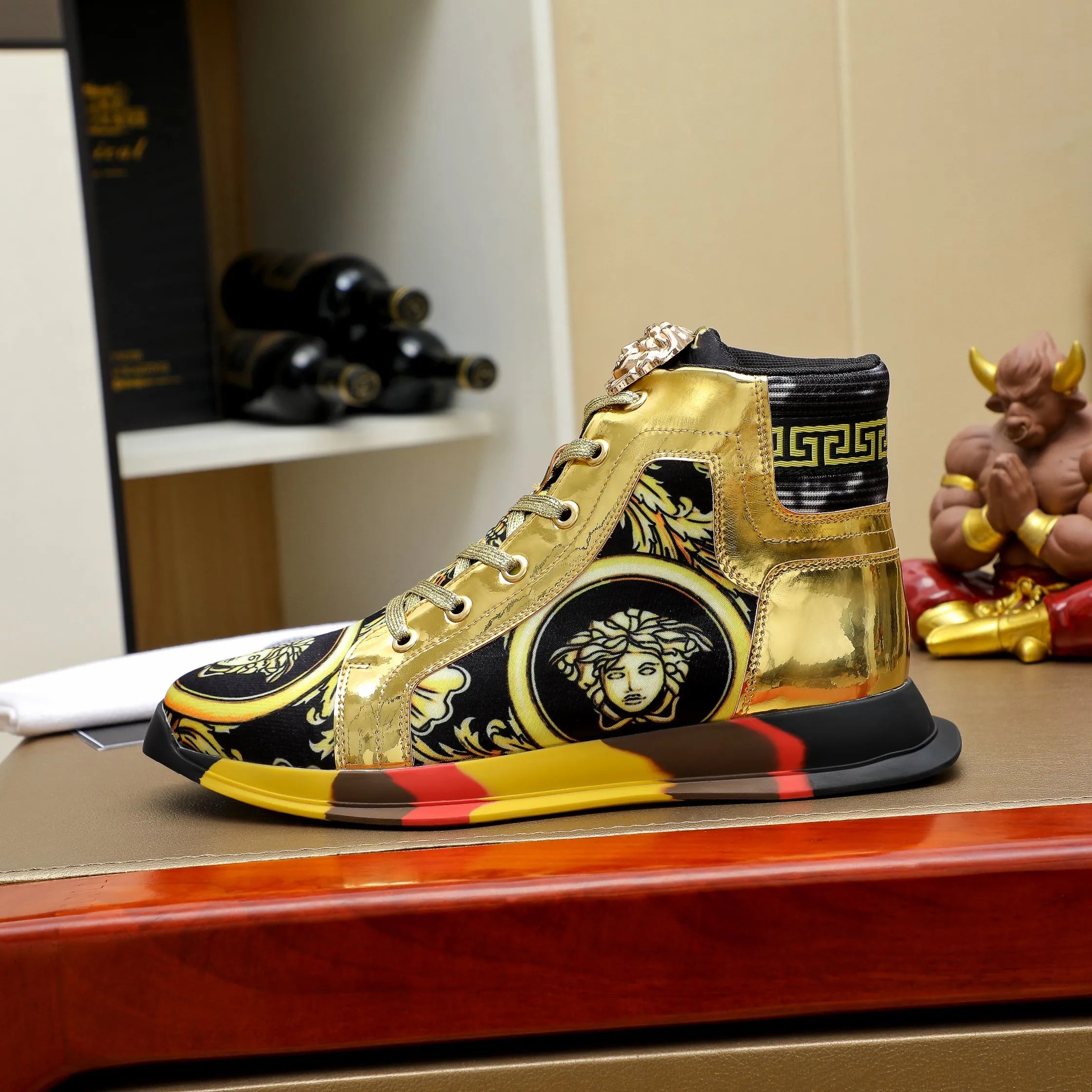 Luxury Lambskin High Top Sneakers Gold - Gallery Image 5 - Detailed View