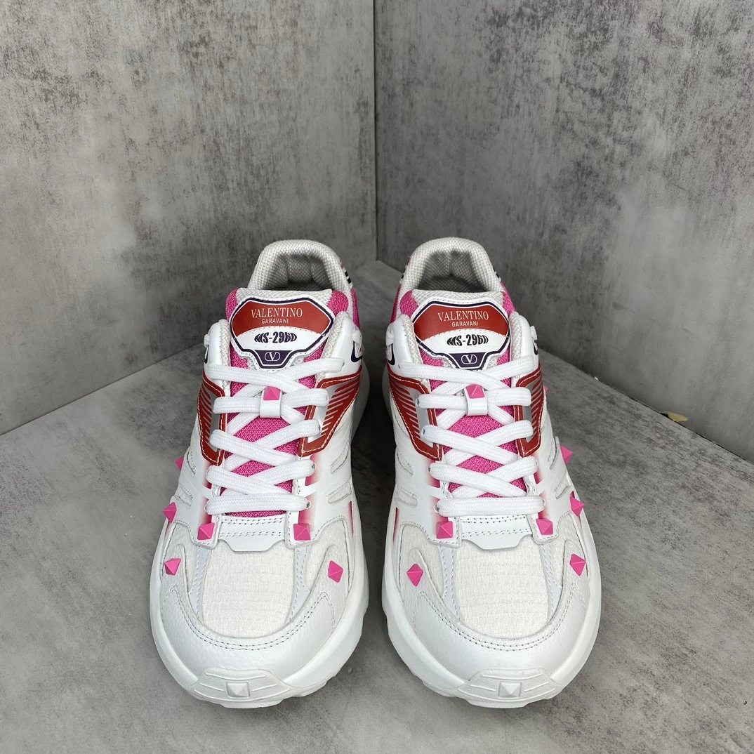 Chunky Leather Mesh Sneakers Fuchsia Pink - Gallery Image 4 - Detailed View