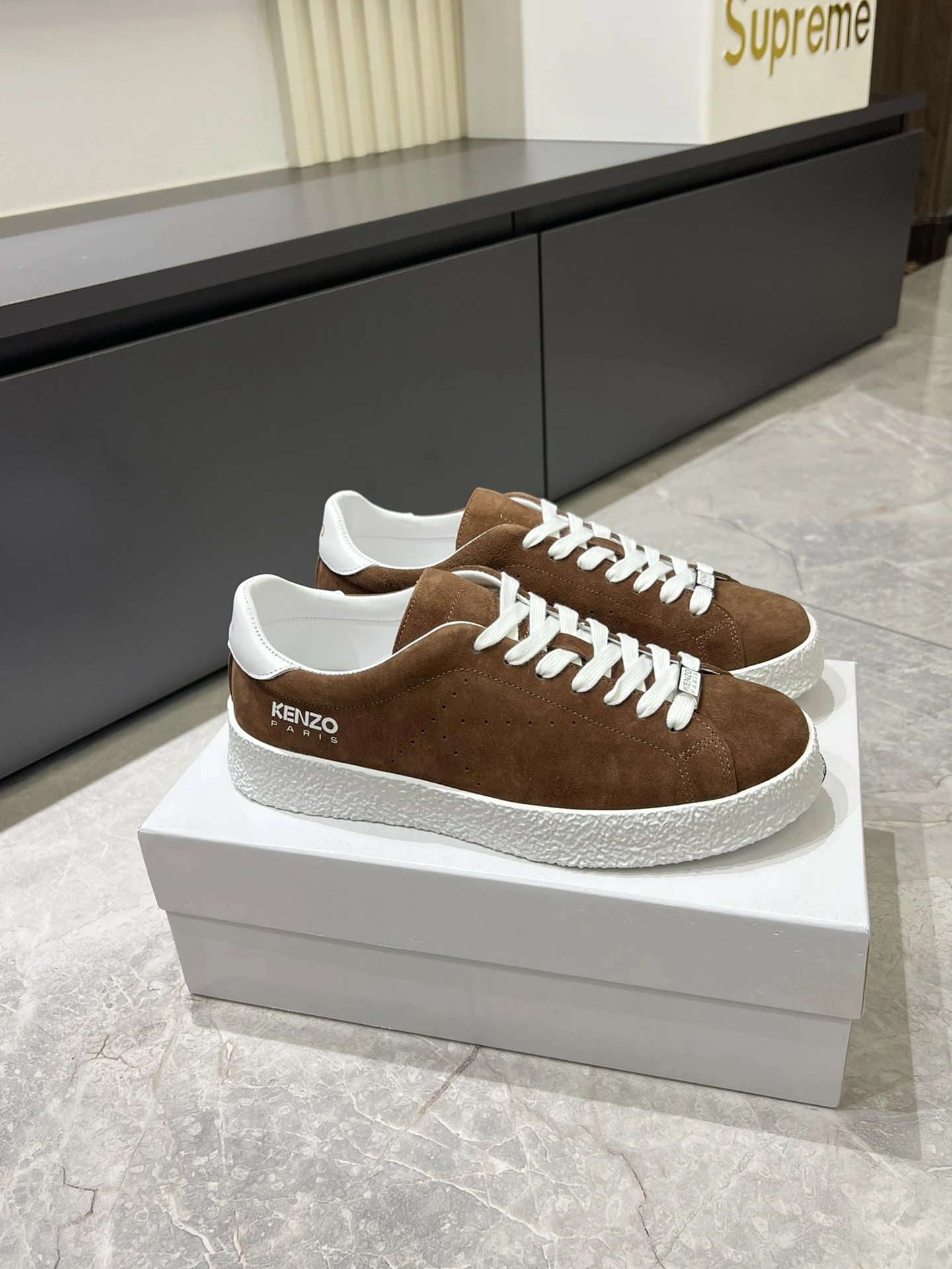 Kenzo Suede Sneakers Brown White - High Quality Product Image - Cnfans