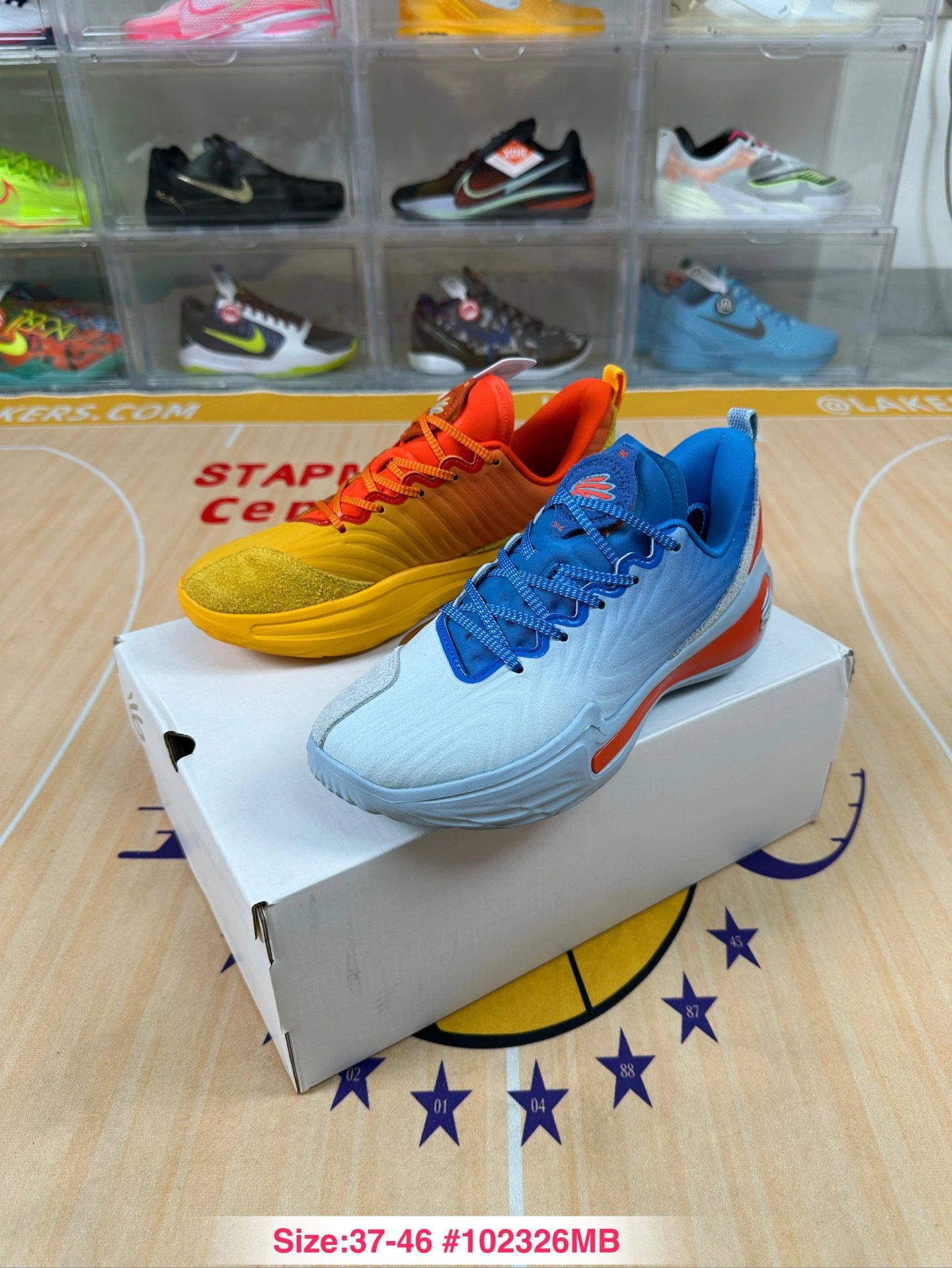 Curry 12 Mesh Basketball Sneakers Sunset Gold & Ice Blue - Gallery Image 2 - Detailed View