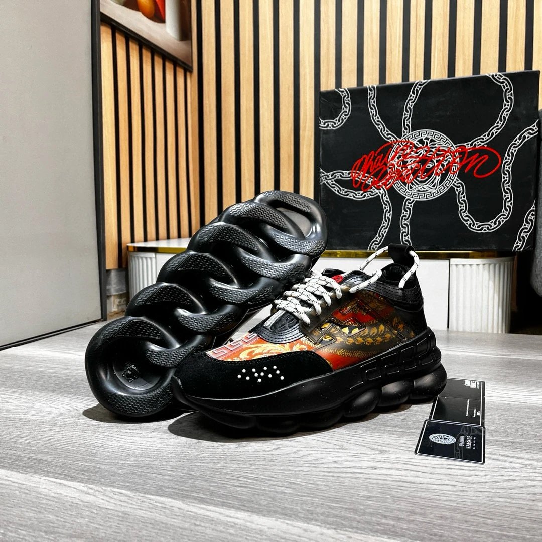 Baroque Leather Chain Sneakers Black Gold - Gallery Image 9 - Detailed View