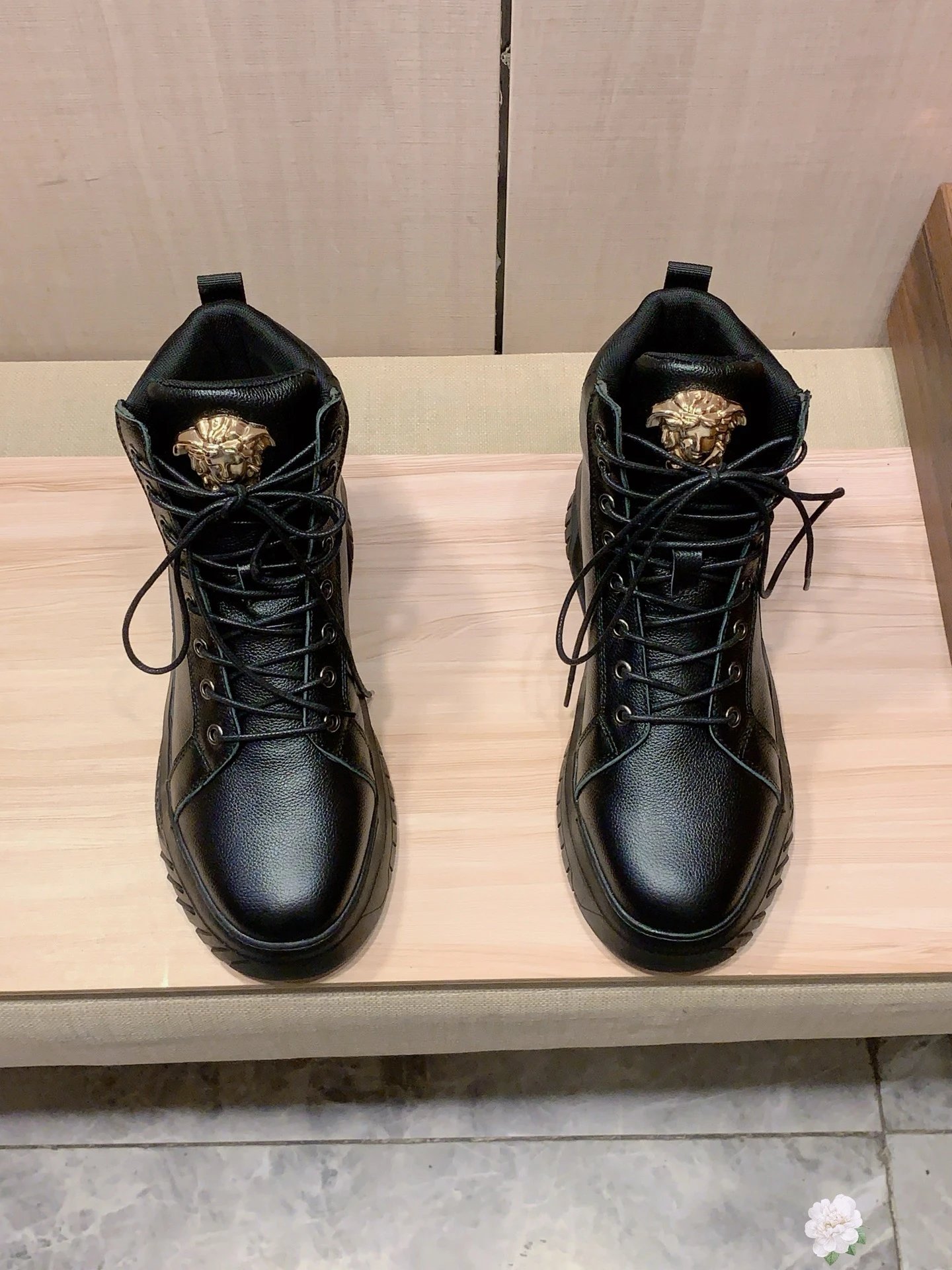 High Top Leather Sneakers Gold Black - Gallery Image 3 - Detailed View