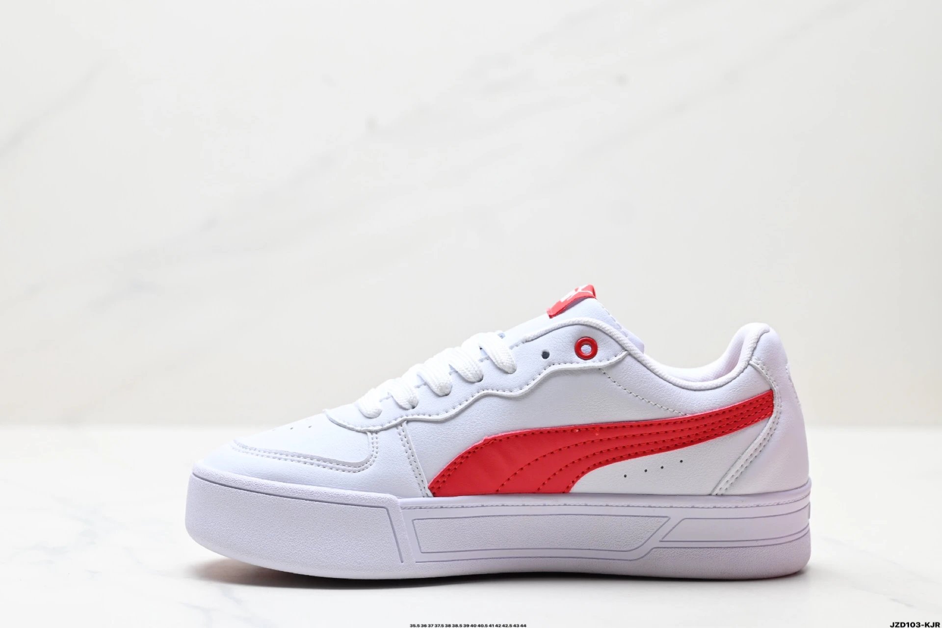 Puma Skye Leather Sneakers White Red - Gallery Image 3 - Detailed View