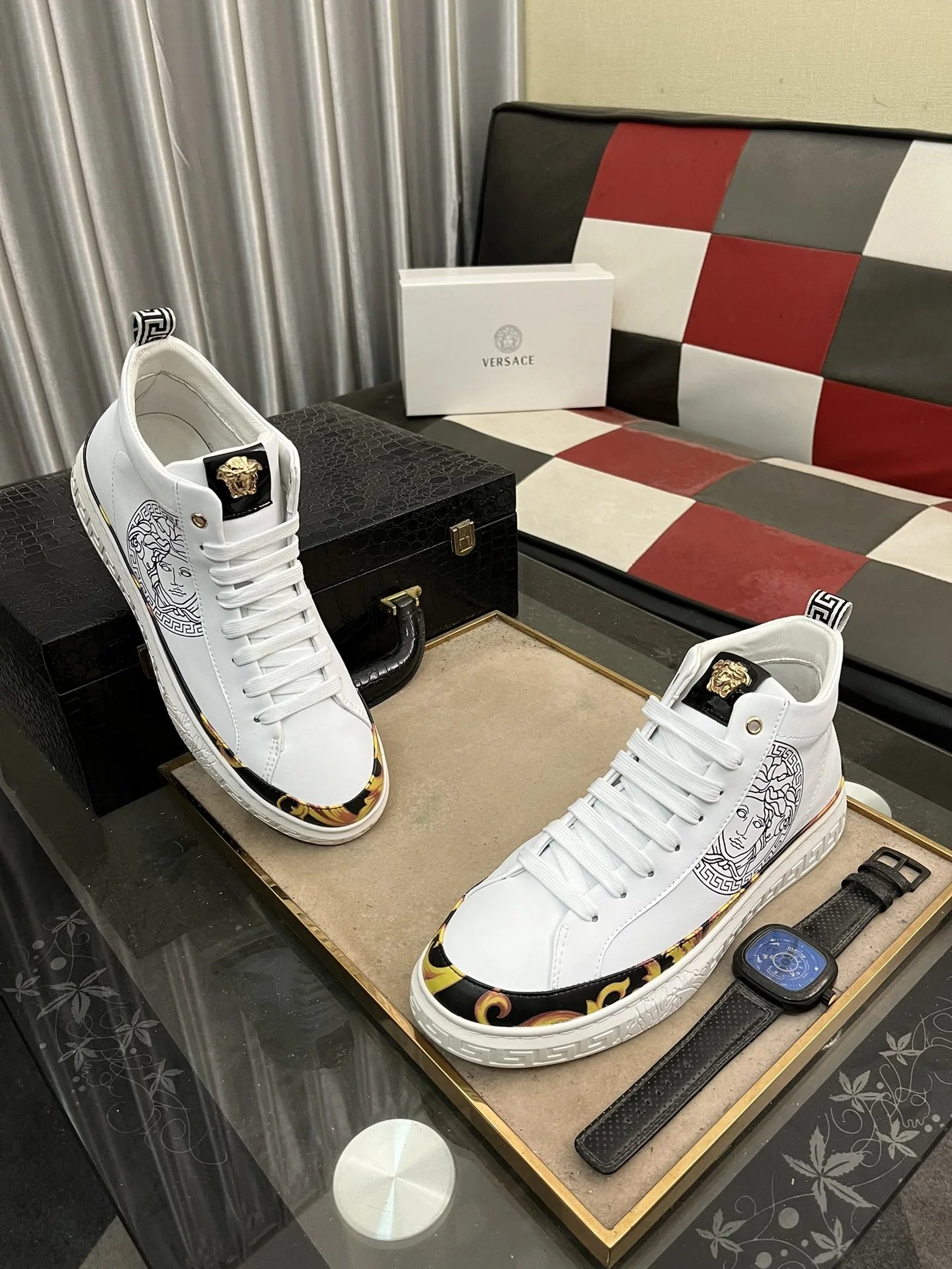 High Top Leather Sneakers Baroque White - Gallery Image 3 - Detailed View