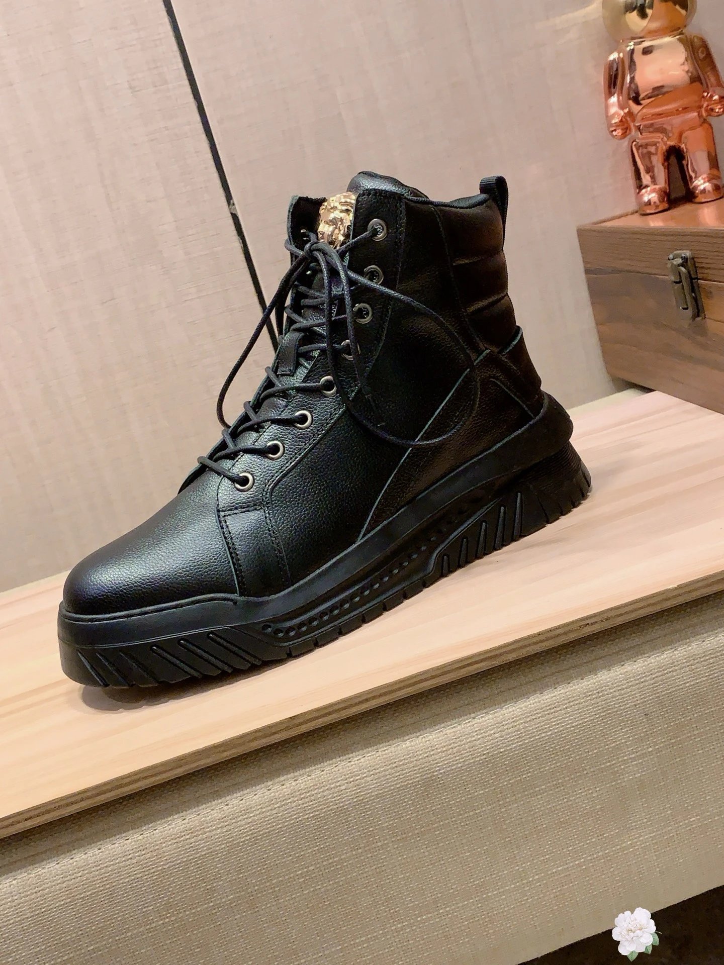 High Top Leather Sneakers Gold Black - Gallery Image 9 - Detailed View