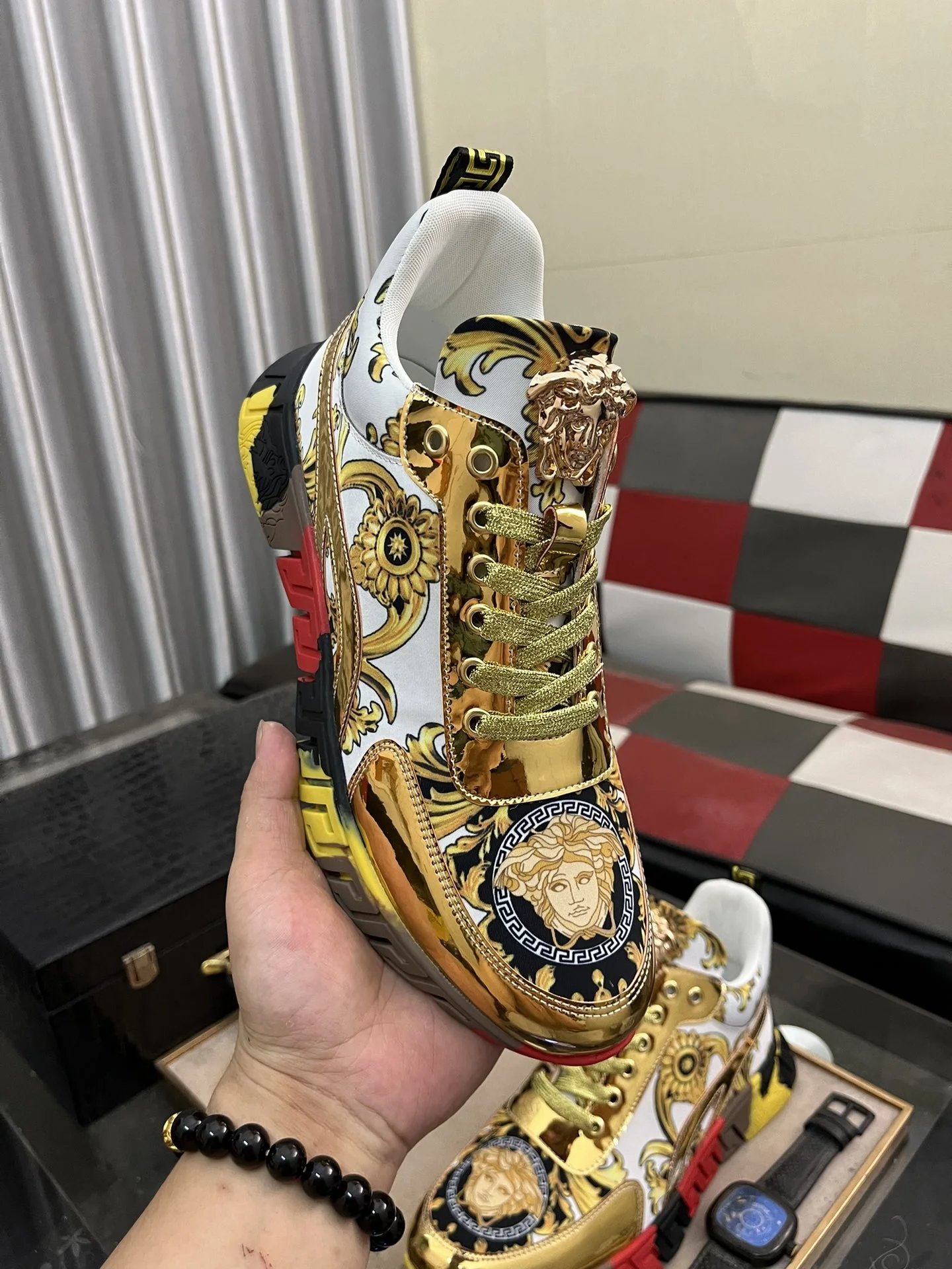 Baroque Leather Sneakers Gold - Gallery Image 4 - Detailed View