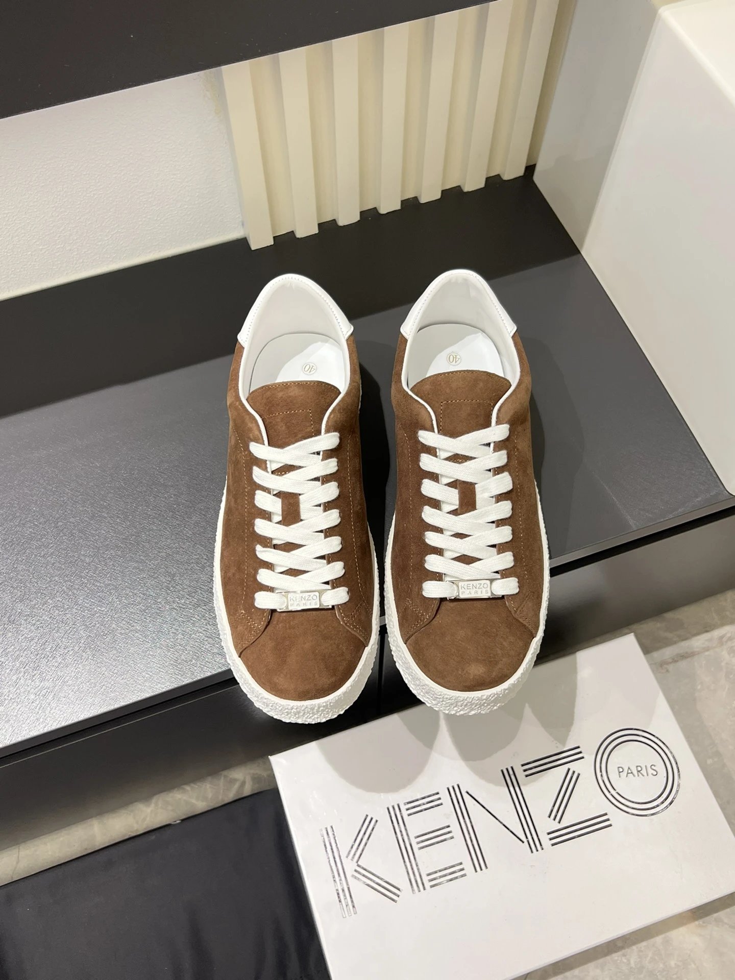 Kenzo Suede Sneakers Brown White - Gallery Image 3 - Detailed View