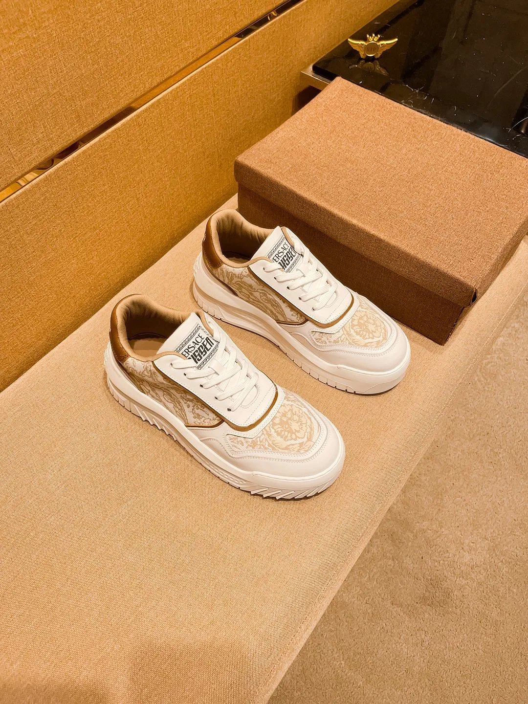 Luxury Leather Sneakers Baroque Beige - Gallery Image 5 - Detailed View