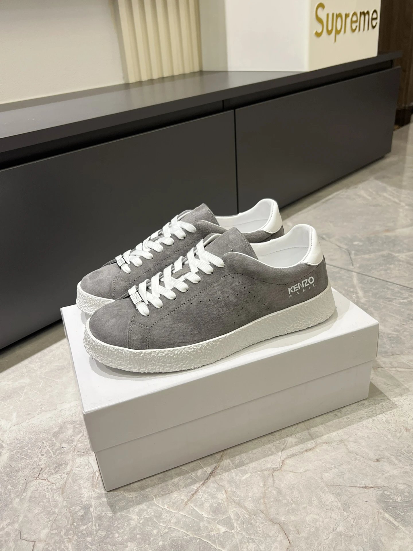 Kenzo Grey Suede Sneakers White Accent - Gallery Image 4 - Detailed View