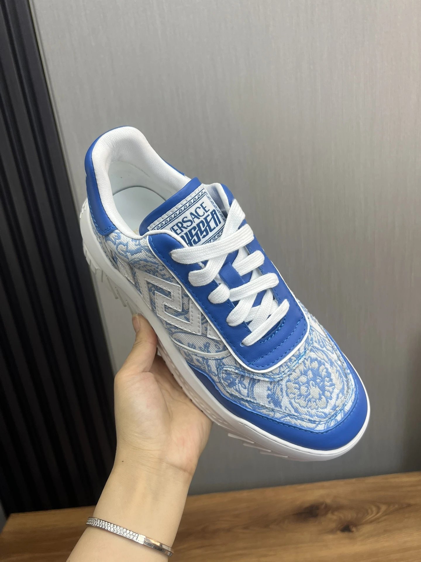 Luxury Leather Sneakers Baroque Blue - Gallery Image 4 - Detailed View