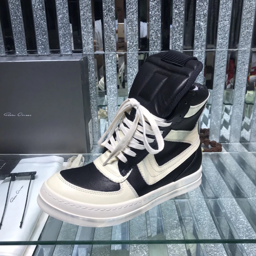 Rick Owens Geobasket Triangular High-Top Sneakers Black White - Gallery Image 6 - Detailed View