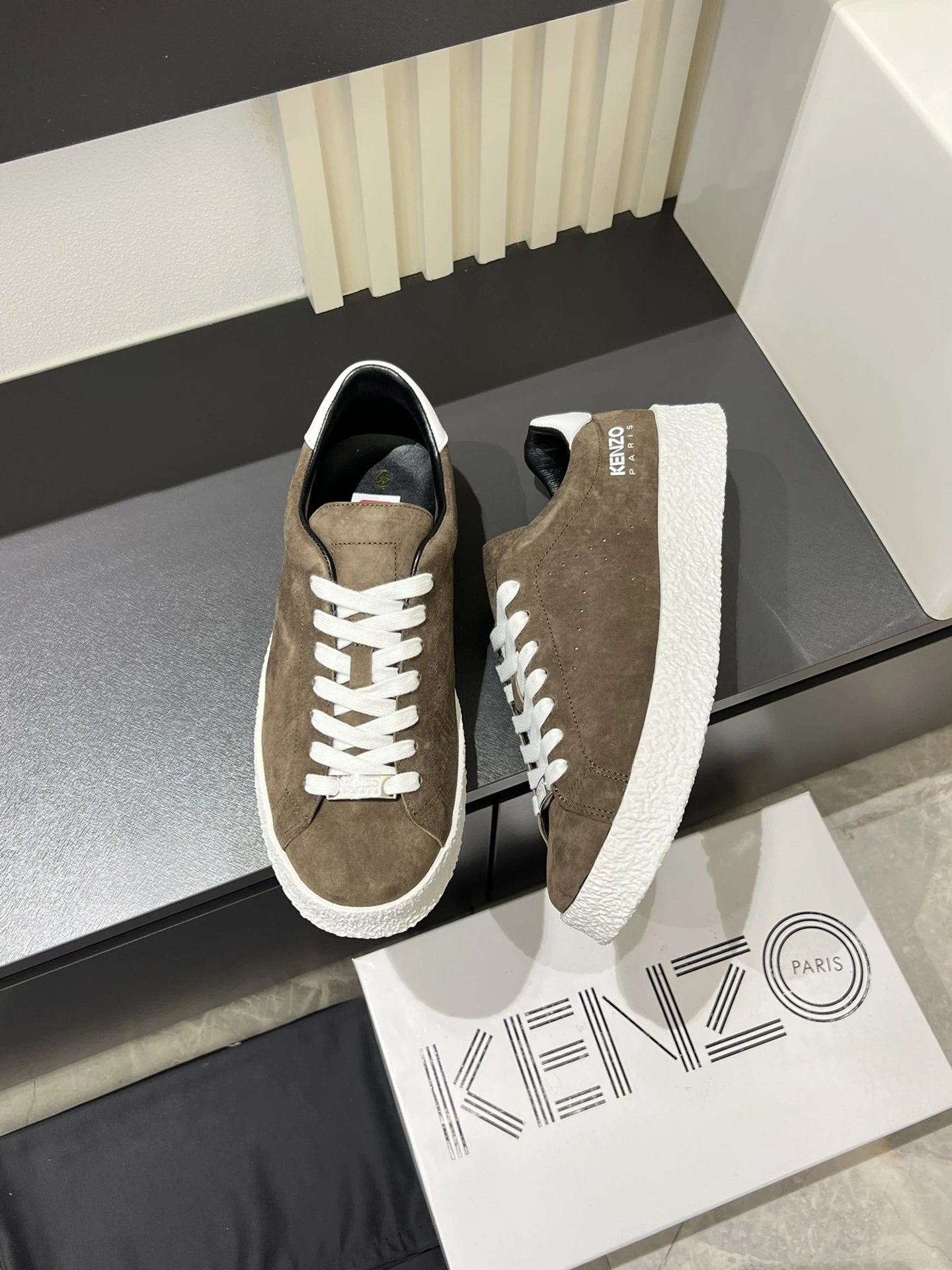 Kenzo Suede Brown Sneakers White Accent - Gallery Image 5 - Detailed View