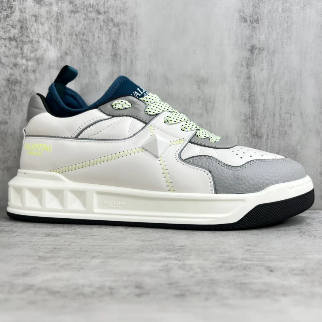 Chunky Leather Sneakers Grey White - Gallery Image 6 - Detailed View