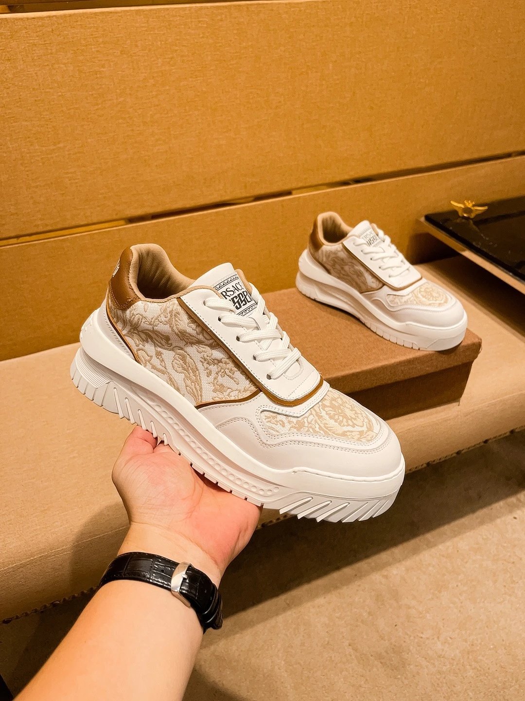 Luxury Leather Sneakers Baroque Beige - Gallery Image 3 - Detailed View