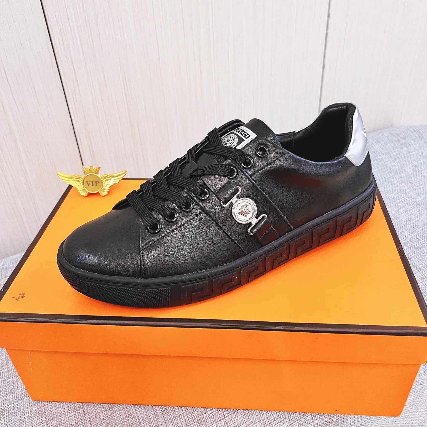 Luxury Leather Low Top Sneakers for Men Onyx Black - Related Product - Cnfans