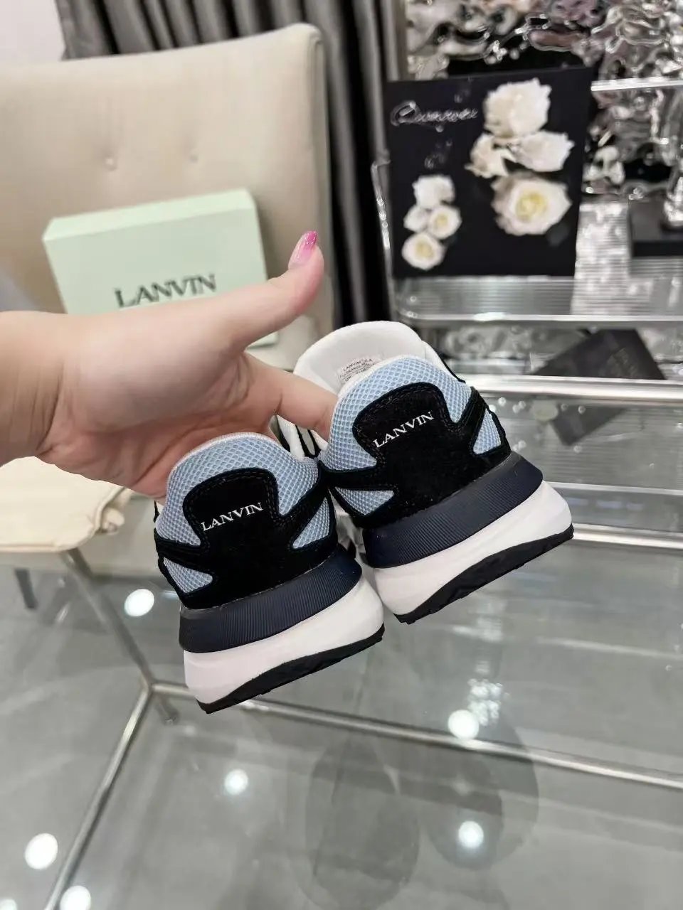 Lanvin Clay Sneakers Blue Black - Gallery Image 6 - Detailed View