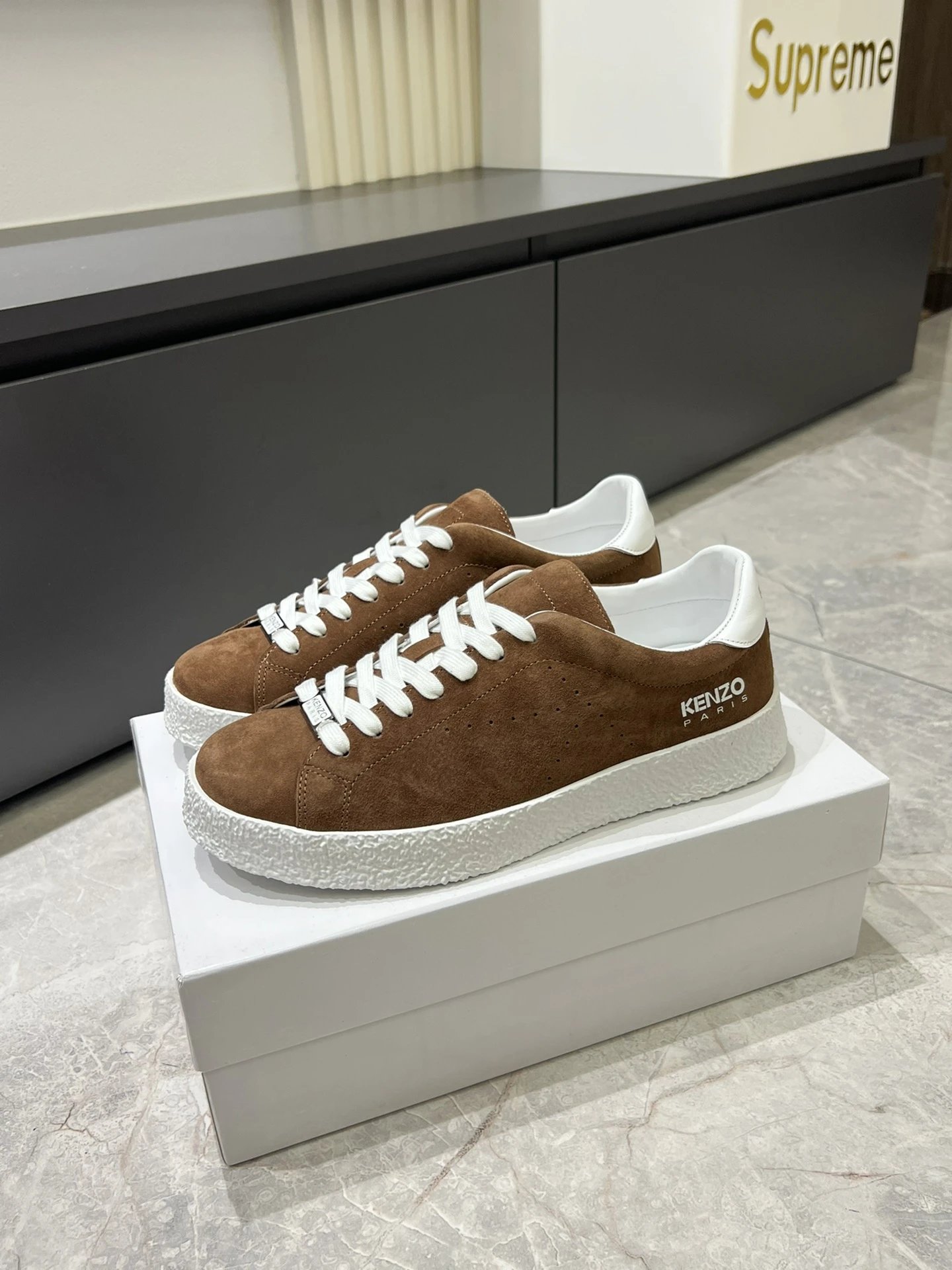 Kenzo Suede Sneakers Brown White - Gallery Image 4 - Detailed View