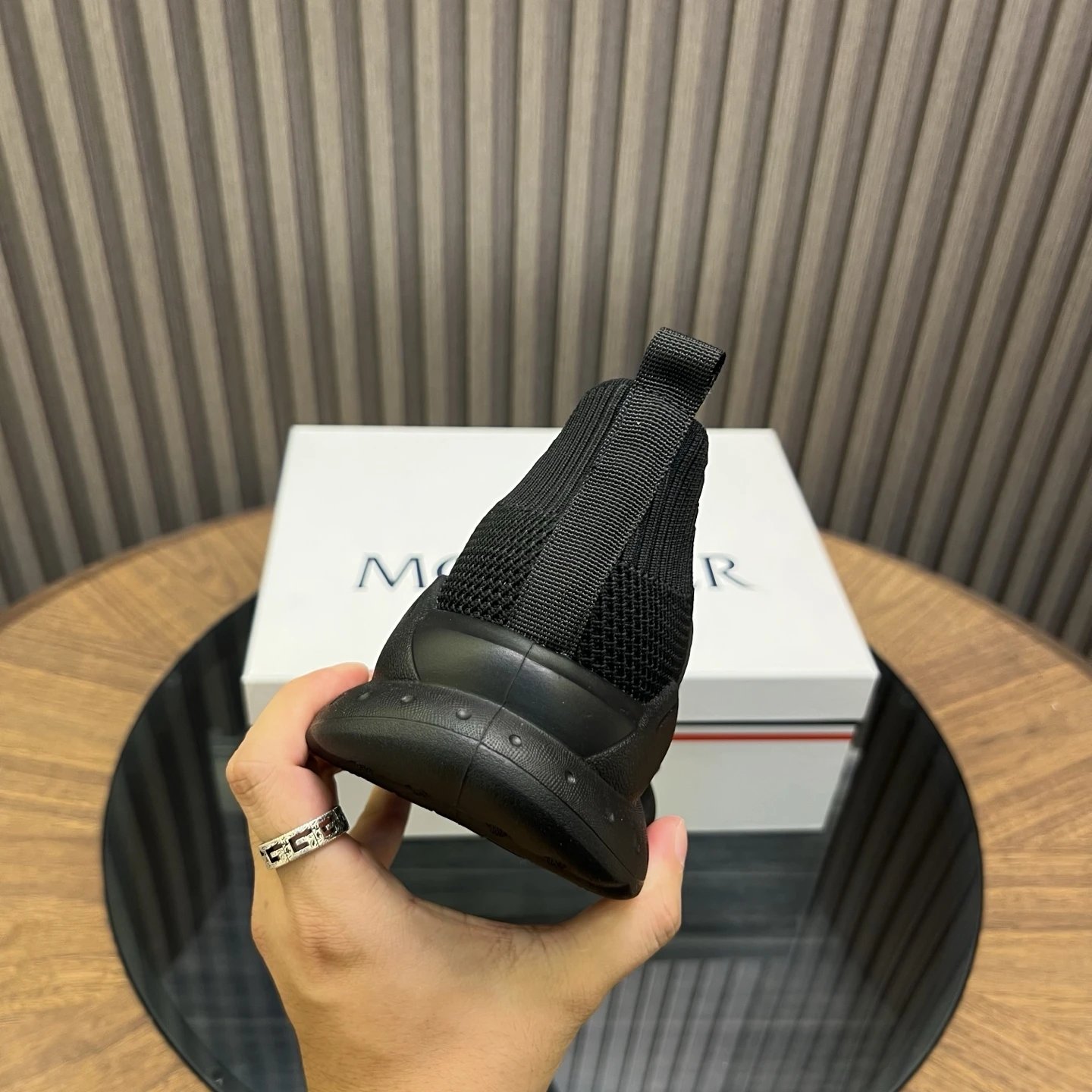 Moncler Ultra-light Knit Sneakers Black - Gallery Image 9 - Detailed View