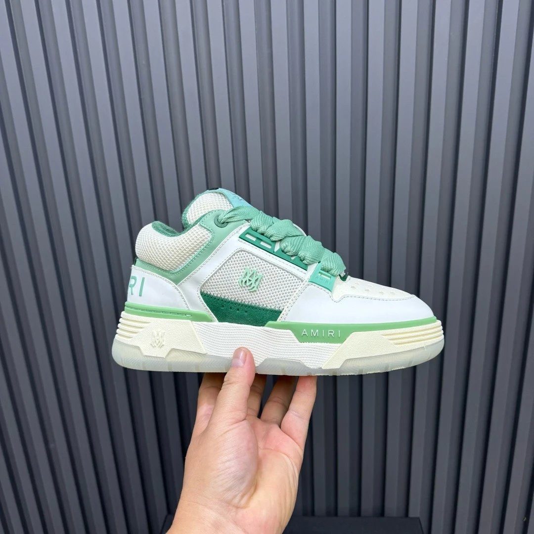 Luxury Low Top Leather Sneakers Mesh Panel Mint Green - Gallery Image 2 - Detailed View