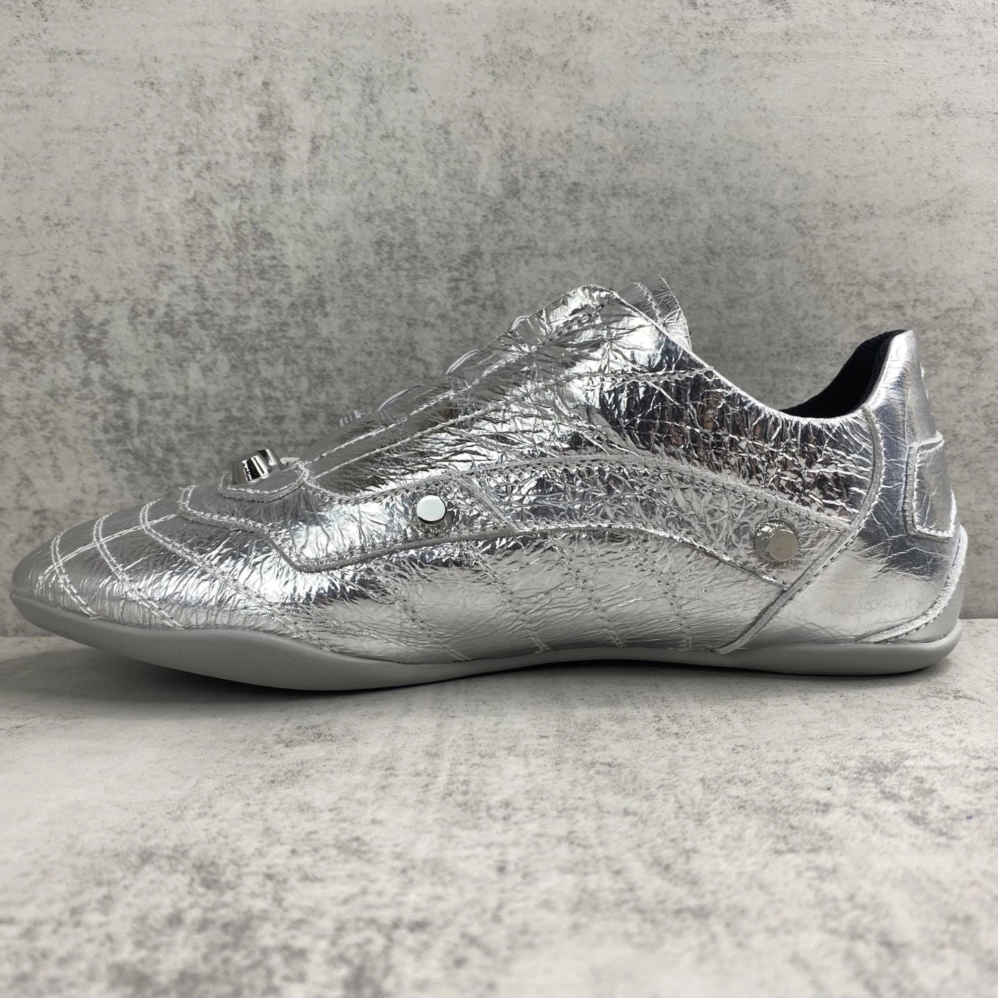 Punk Style Leather Lace-Up Shoes with Metal Studs Silver - Gallery Image 7 - Detailed View