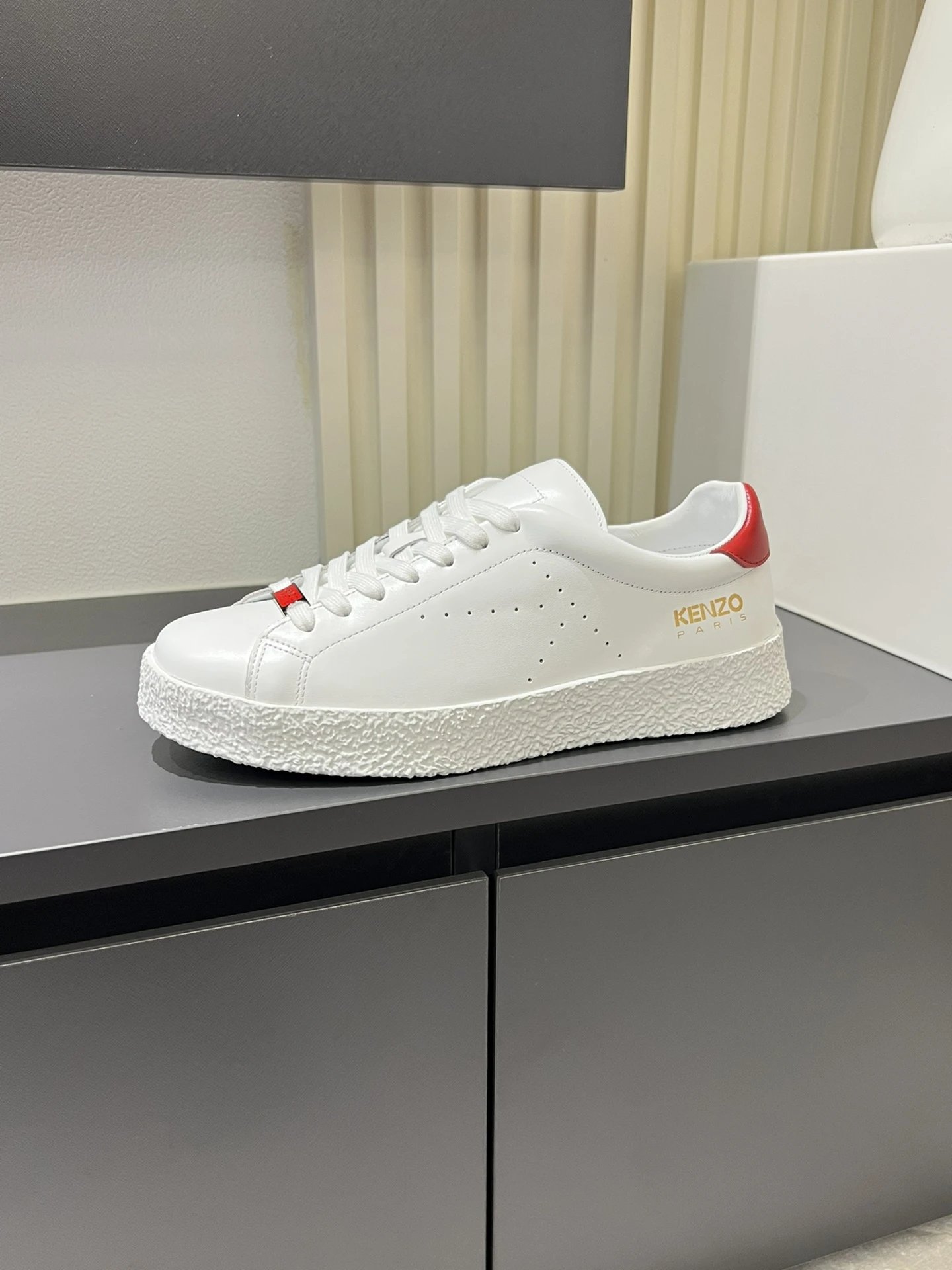 Kenzo White Leather Sneakers Red Accent - Gallery Image 2 - Detailed View