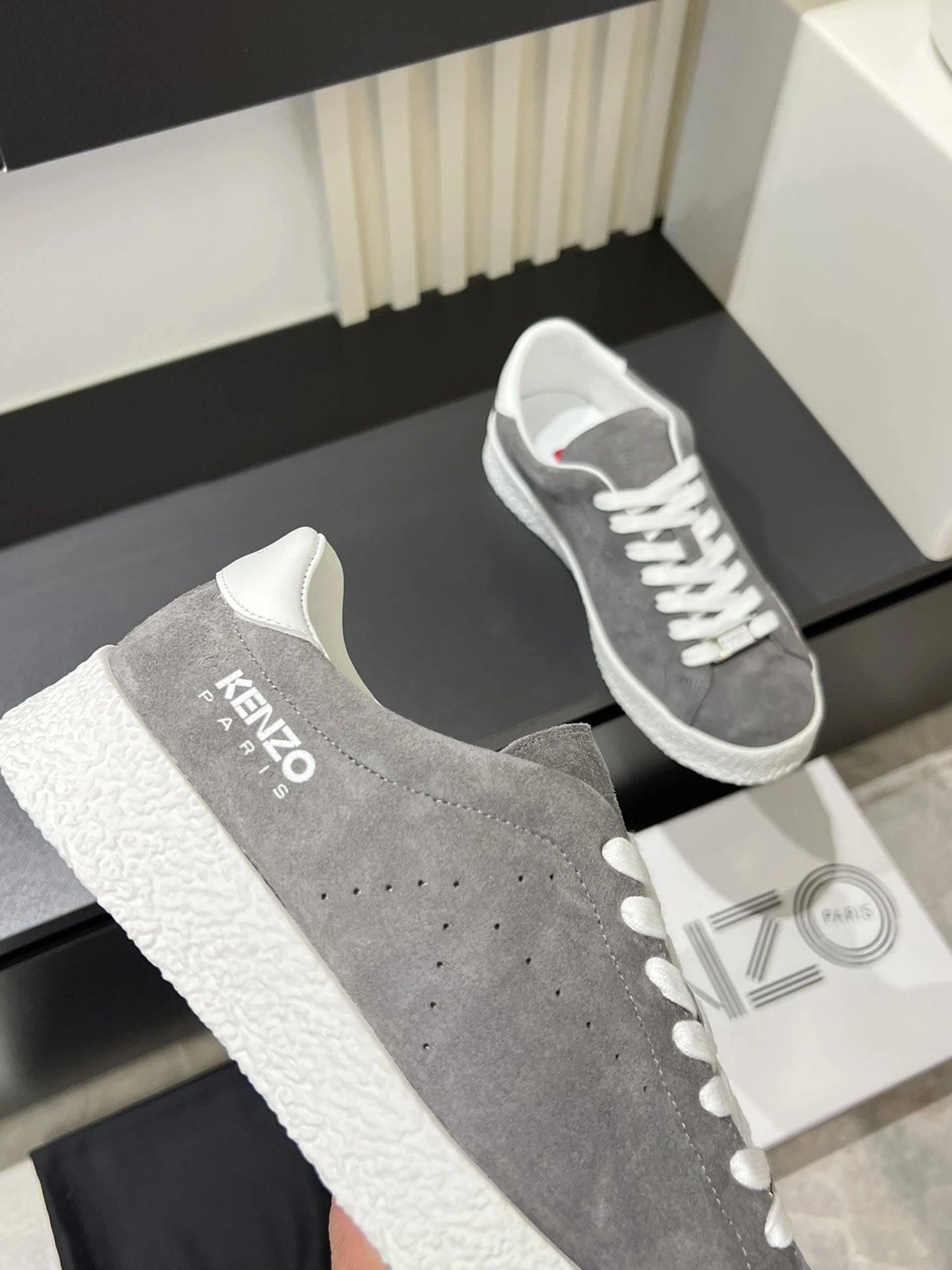 Kenzo Grey Suede Sneakers White Accent - Gallery Image 8 - Detailed View