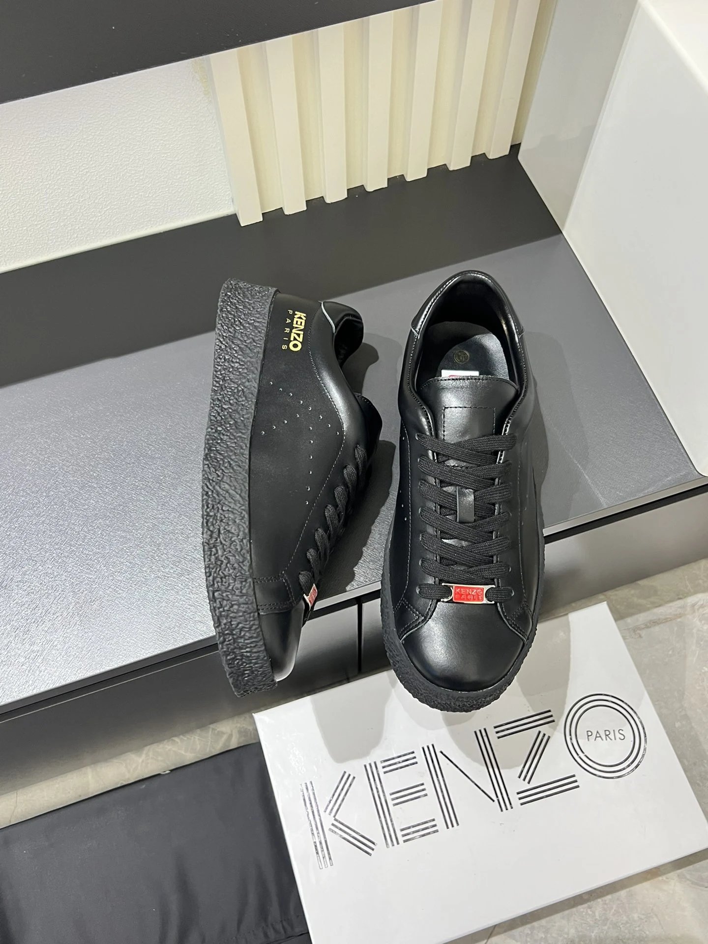 Kenzo Black Leather Sneakers - Gallery Image 5 - Detailed View