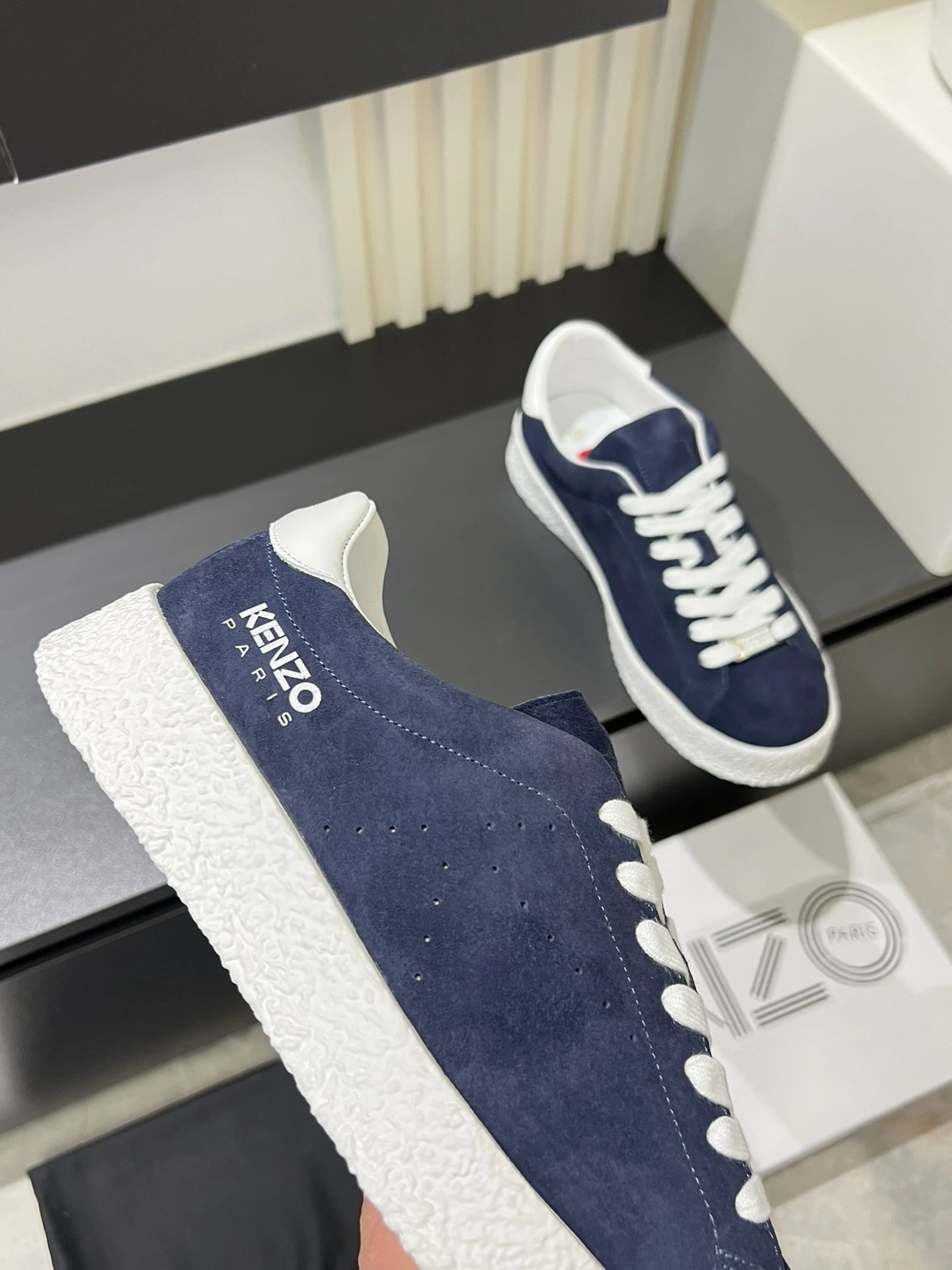 Kenzo Blue Suede Sneakers White Accent - Gallery Image 7 - Detailed View