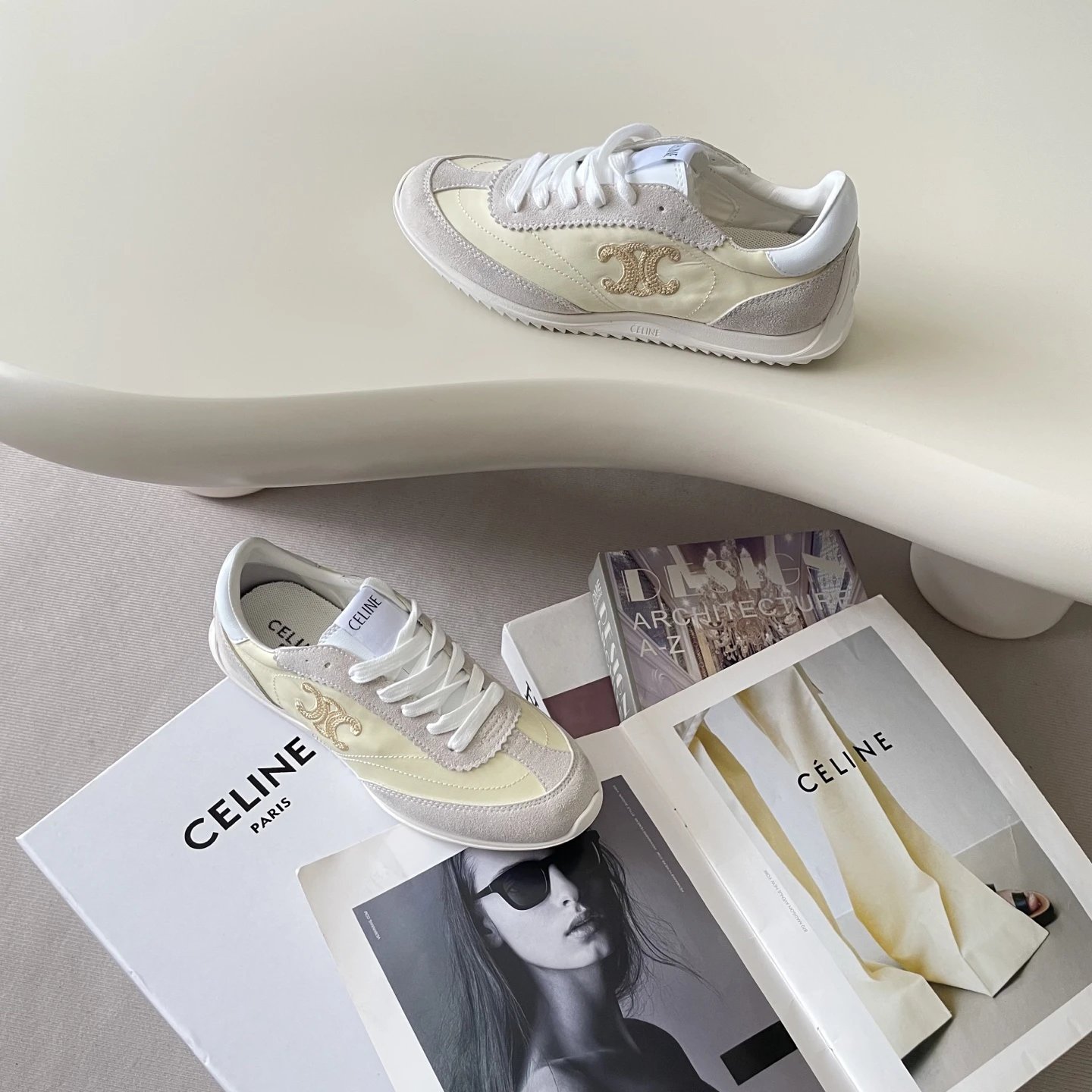 Vintage Suede Leather Racer Sneakers Cream Ivory - Gallery Image 6 - Detailed View