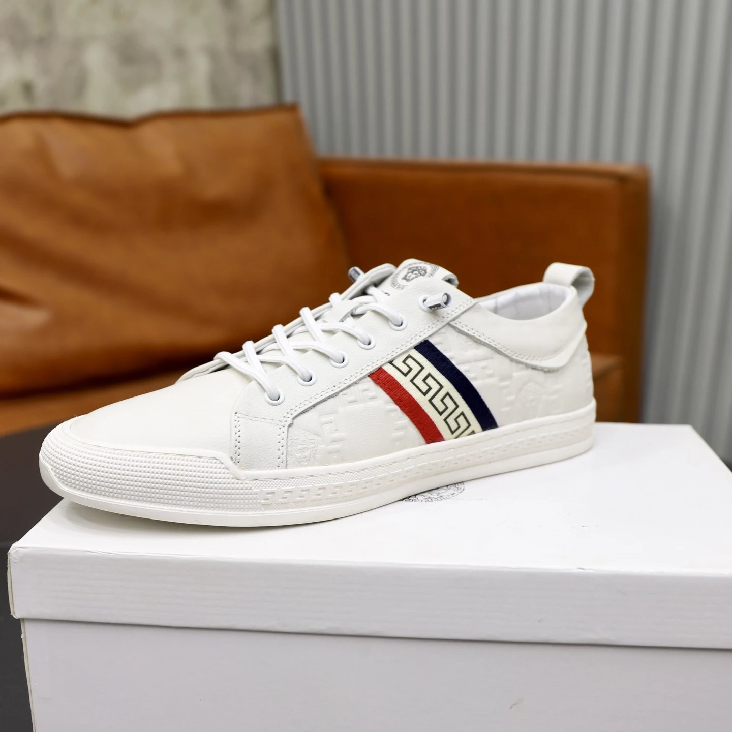 Luxury Leather Running Sneakers Ivory White - Versace - Cnfans - $54.84