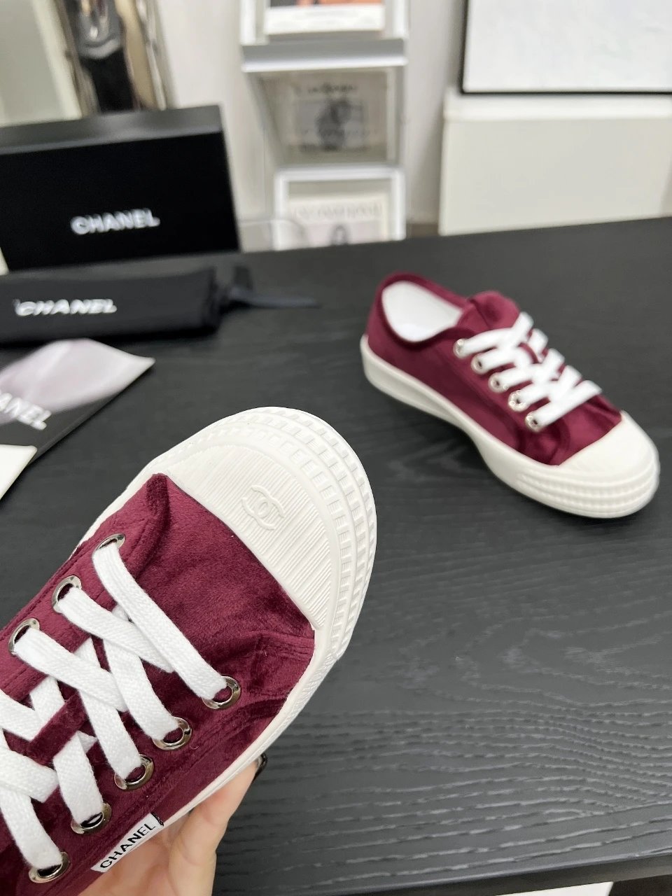 Chanel Vintage Burgundy Sneakers - Gallery Image 7 - Detailed View