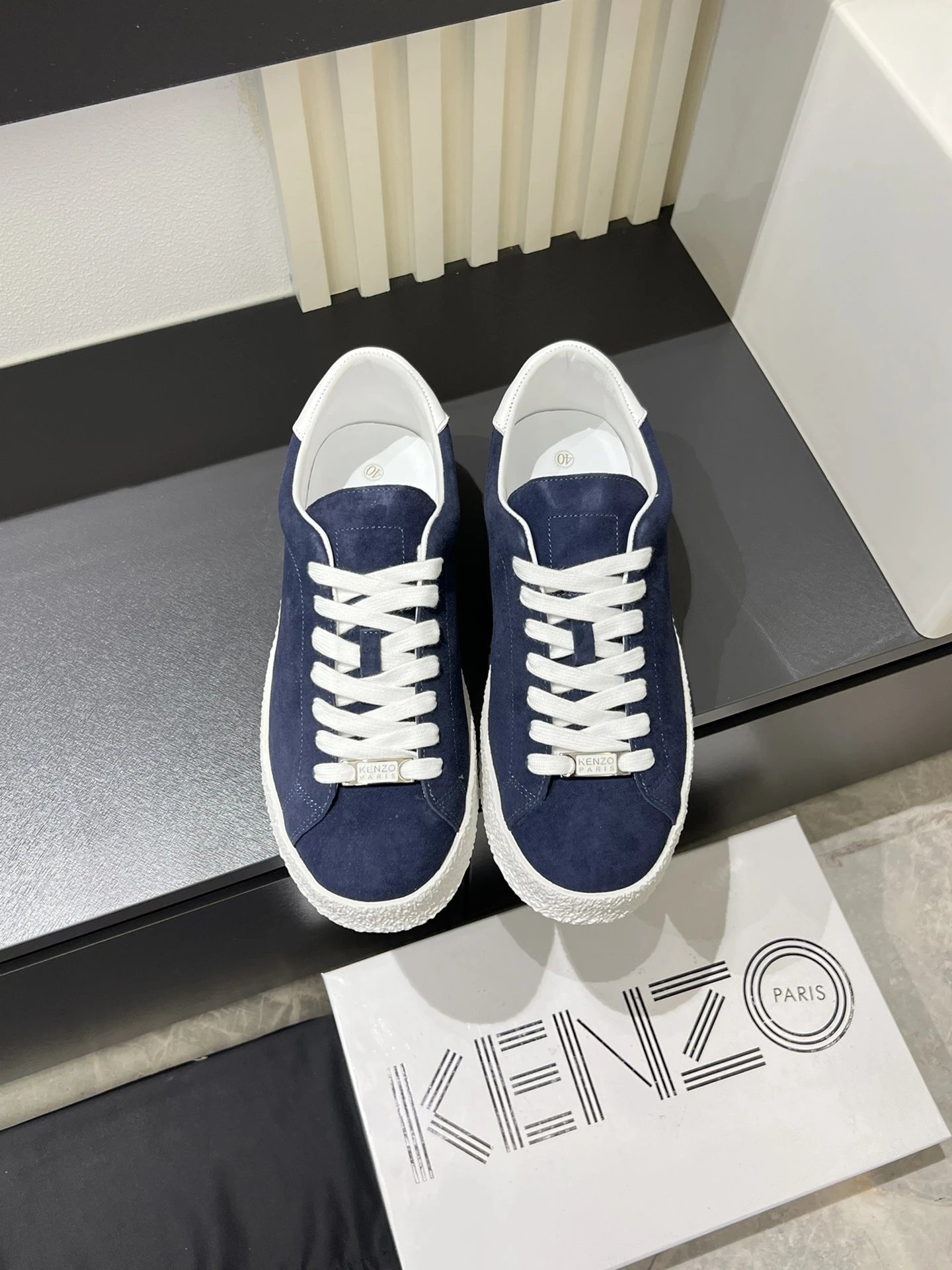 Kenzo Blue Suede Sneakers White Accent - Gallery Image 3 - Detailed View